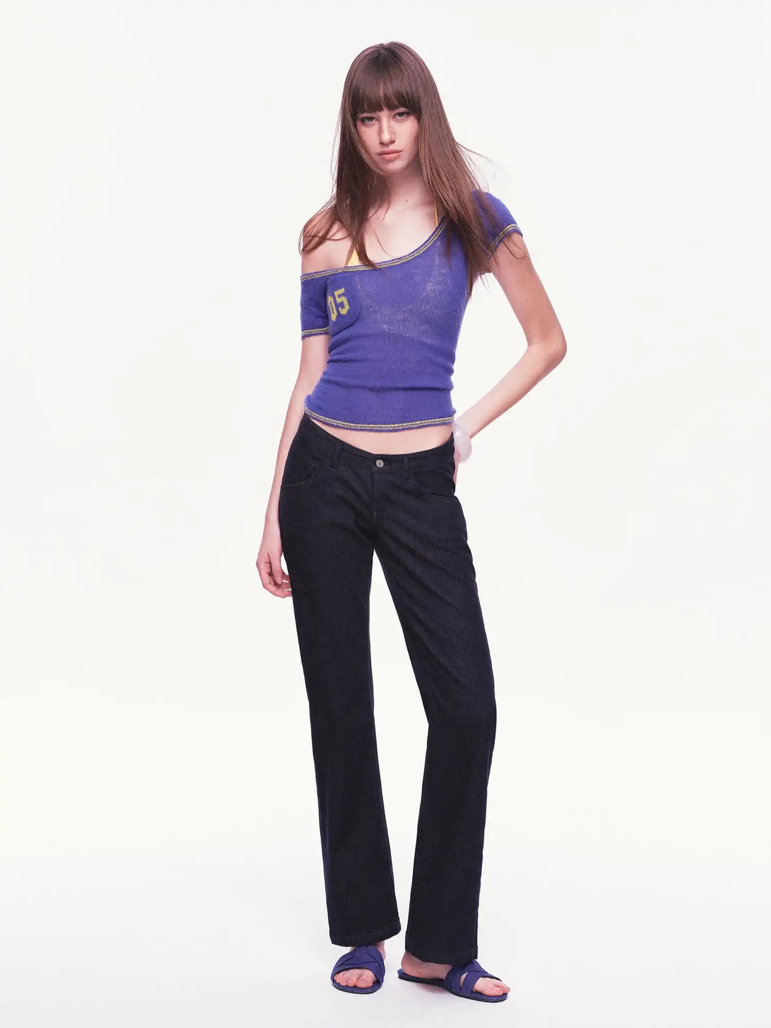 Ayo Contrast Off Shoulder Cropped Knit Top | Canton Collective