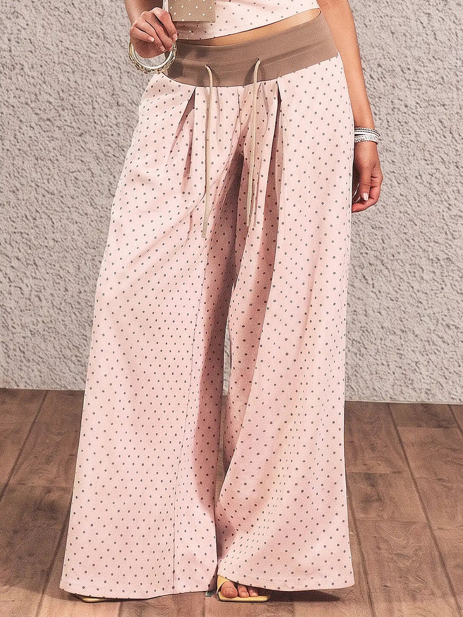 CantonCollective Design Contrast Waist Polka Dot Baggy Pants | Canton Collective