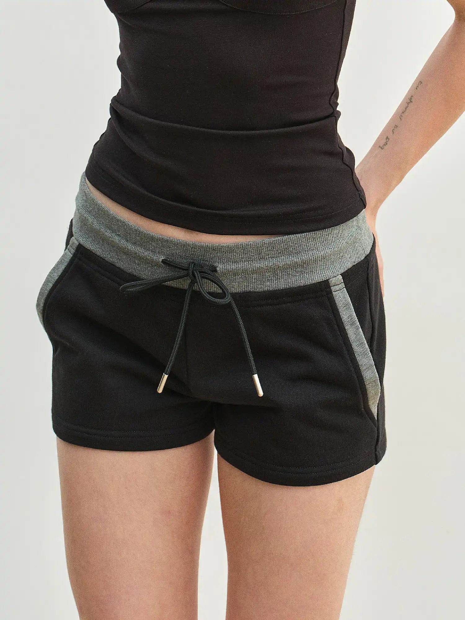 Muse Naps Contrast Waistband Drawstring Mini Shorts | Canton Collective