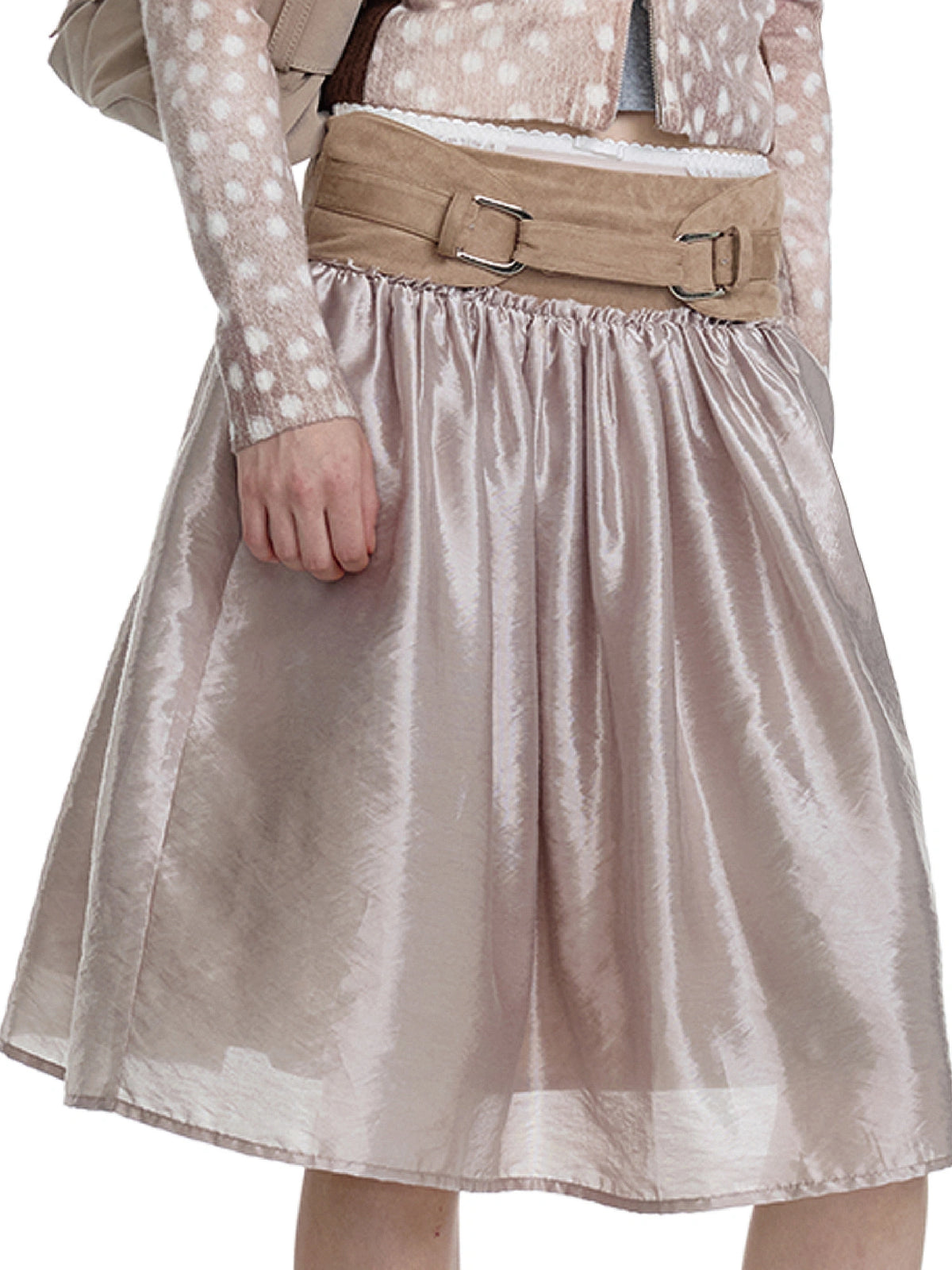 2HK TWO HOUR KEYYY Contrast Waistband Puff Satin Skirt | Canton Collective