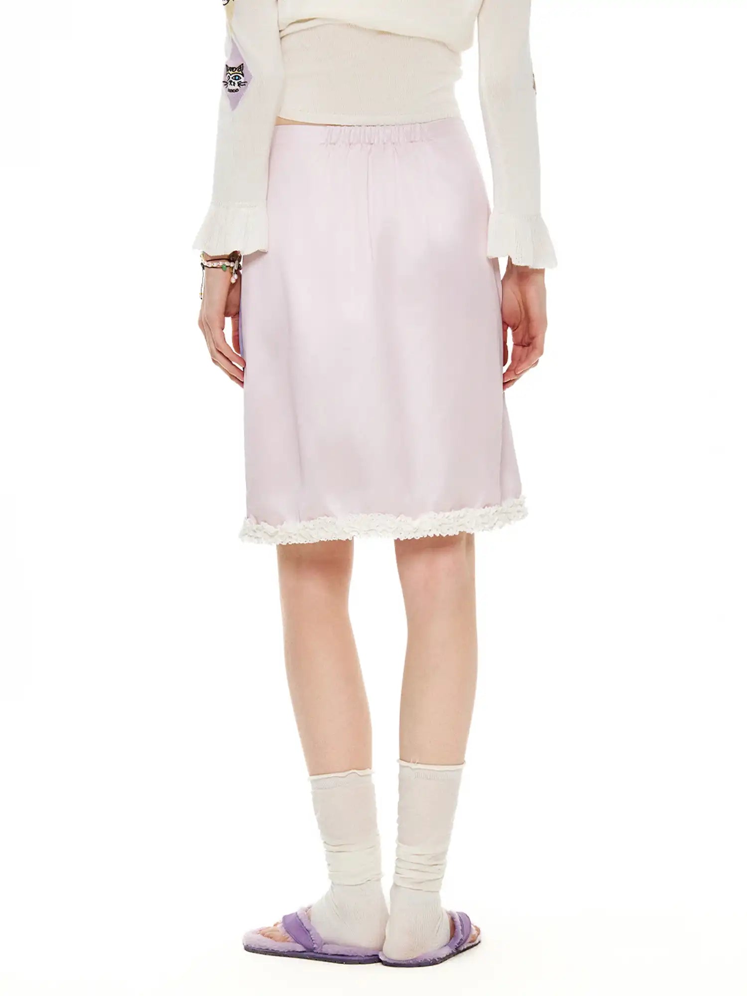 Outtheblue Coquette Lace Trimmed Purple Satin Skirt | Canton Collective