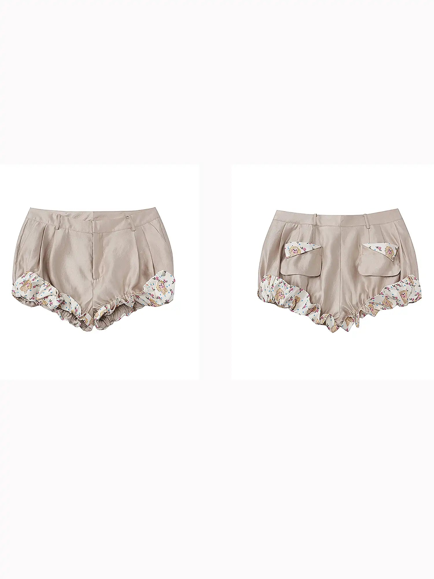 Deleteex Coquette Balloon Shorts Floral Dog Print Ruffle Trim High Waist Bloomers | Canton Collective