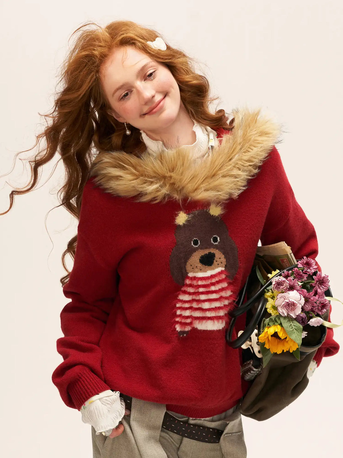 MAMC Coquette Knit Faux Fur Collar Hooded Sweater | Canton Collective