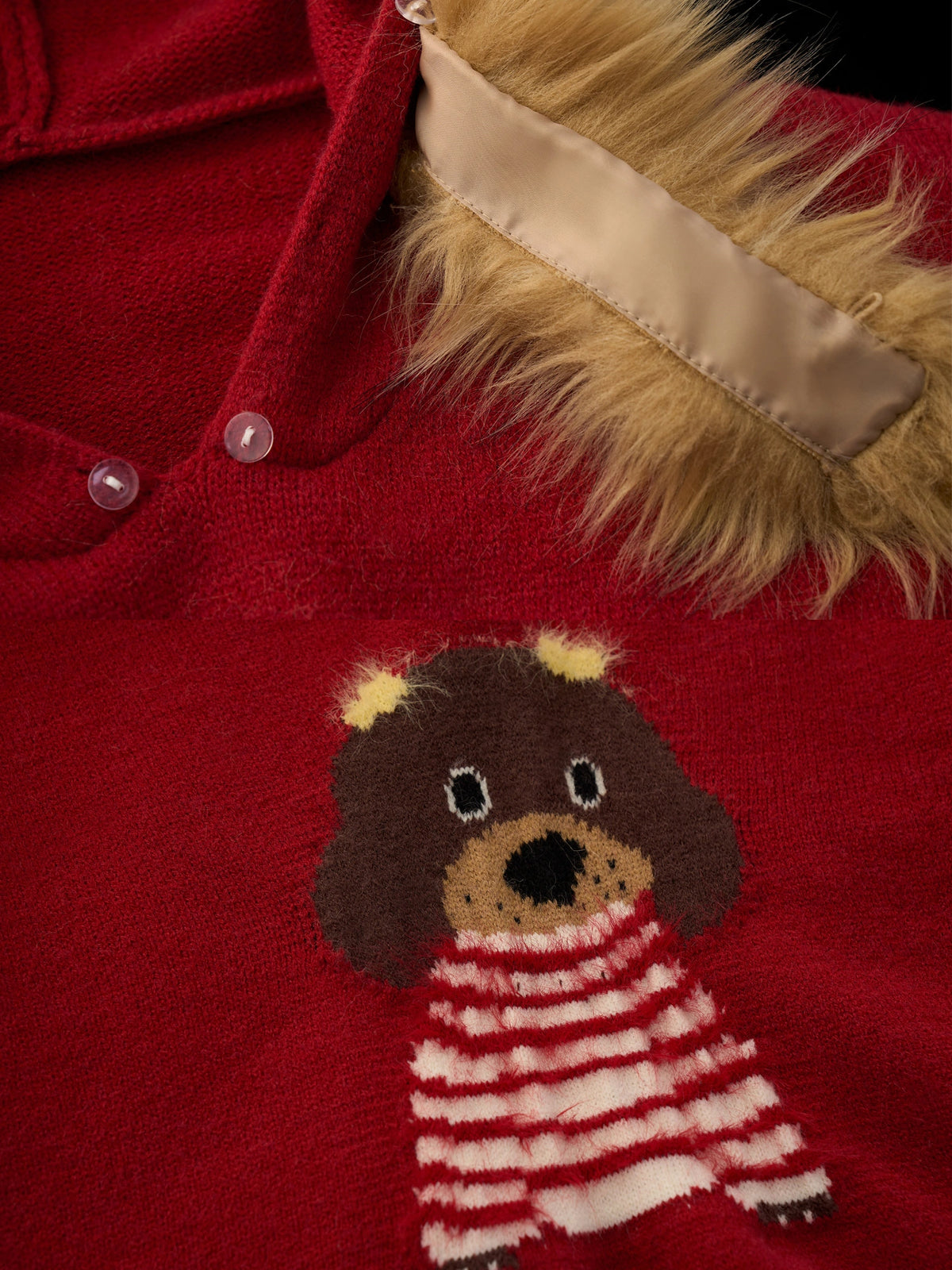 MAMC Coquette Knit Faux Fur Collar Hooded Sweater | Canton Collective