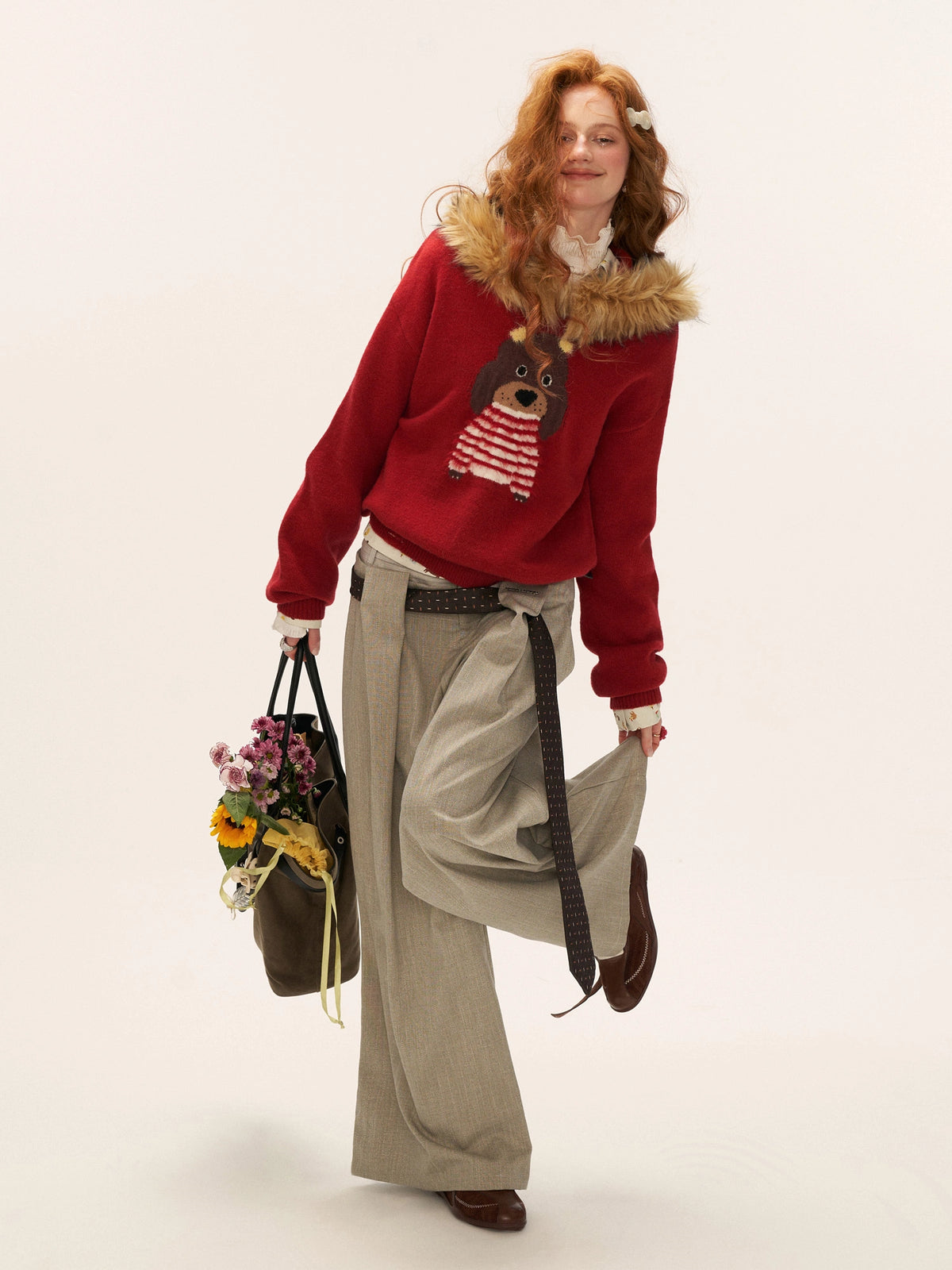MAMC Coquette Knit Faux Fur Collar Hooded Sweater | Canton Collective