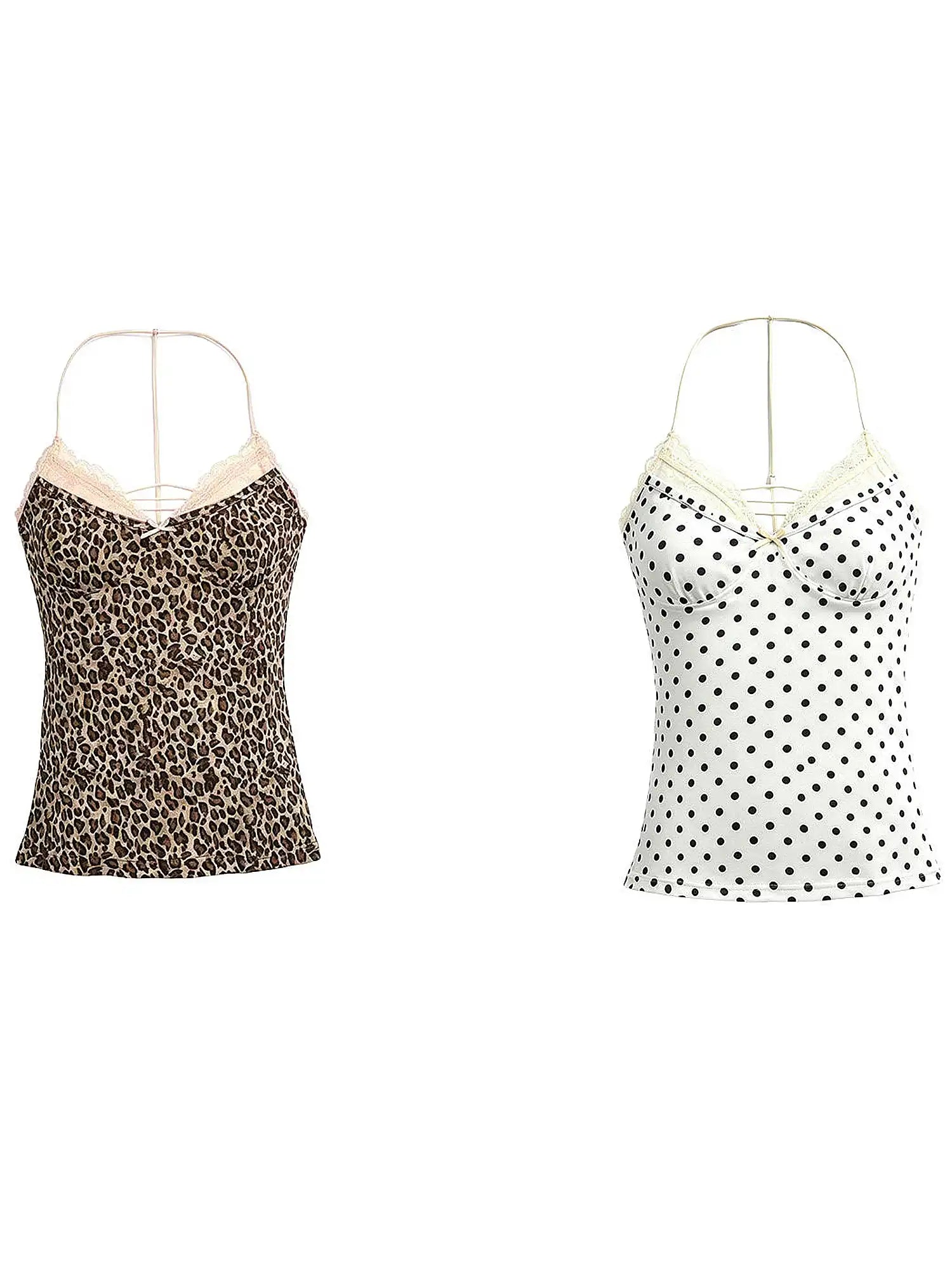2th Desire Coquette Polka Dot Lace Trim Halter Cami Top | Canton Collective