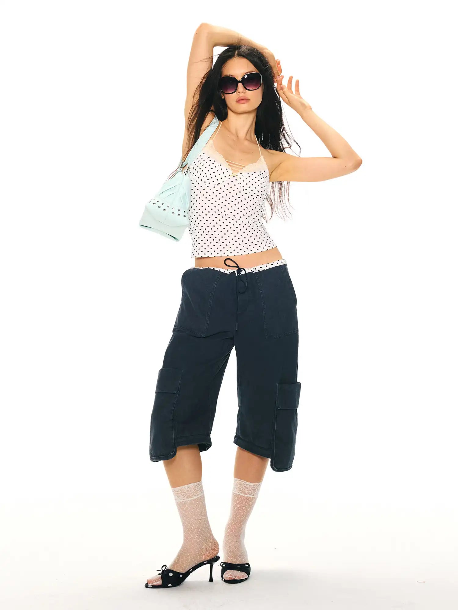 2th Desire Coquette Polka Dot Lace Trim Halter Cami Top | Canton Collective