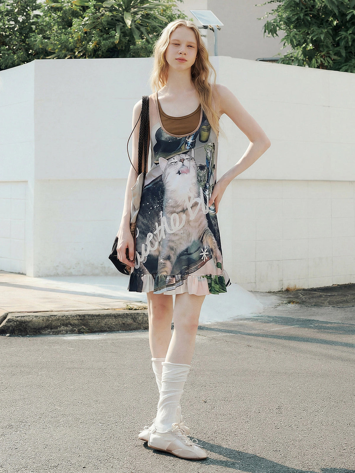 Outtheblue Coquette Ruffle Cat Graphic Mini Dress | Canton Collective