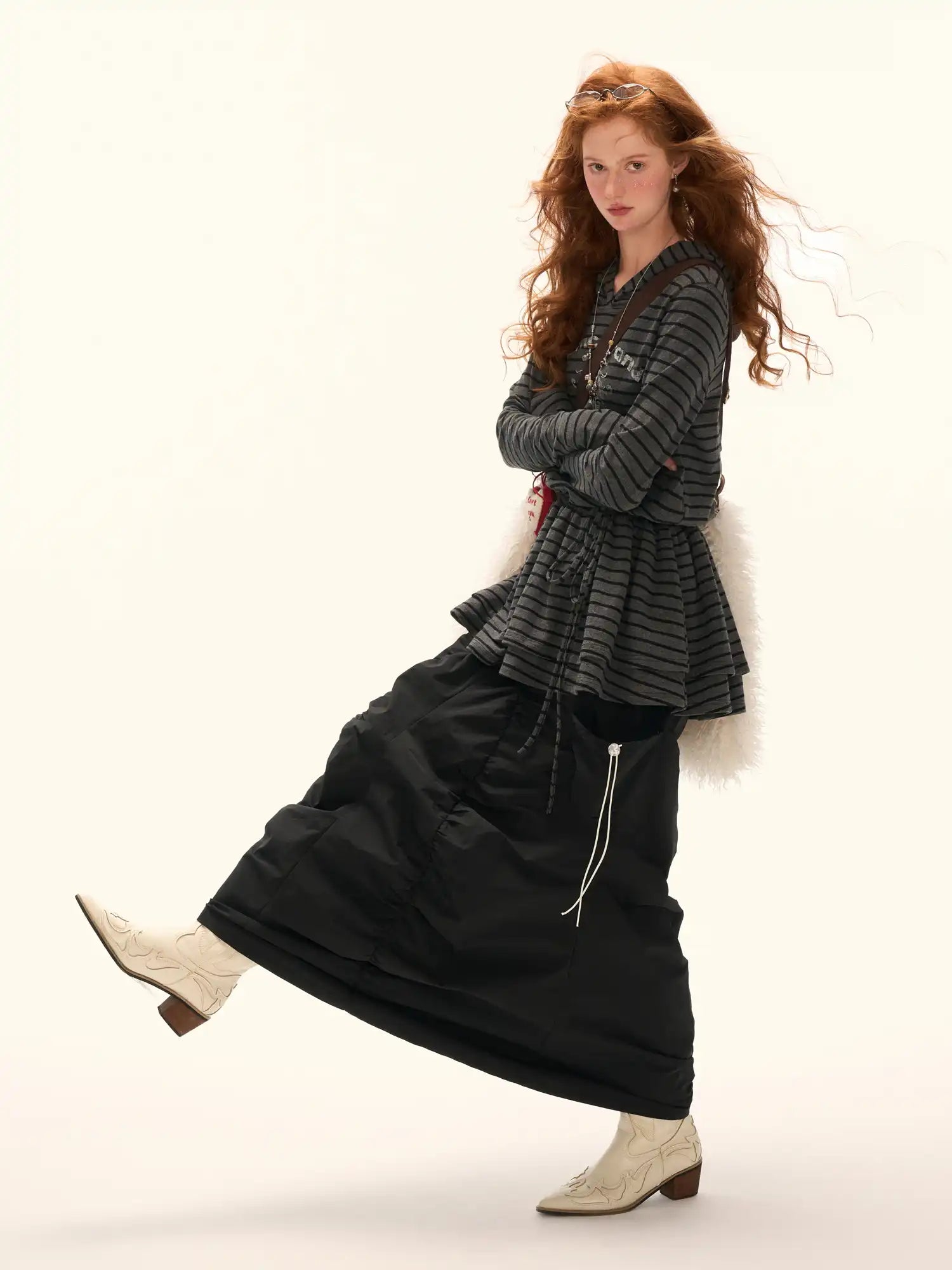MAMC Coquette Striped Hooded Sweatshirt Peplum Dress | Canton Collective