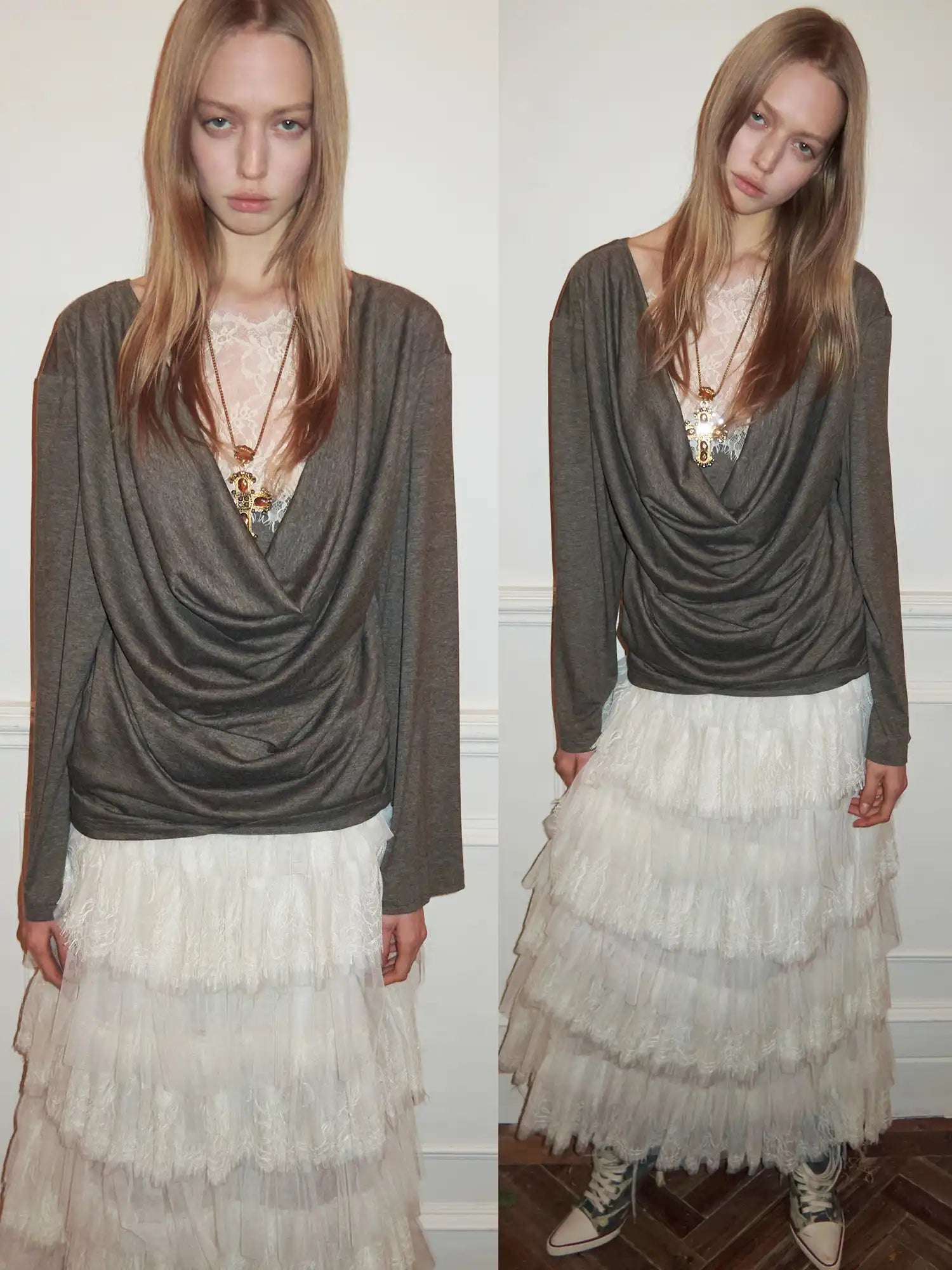 1Jinn Studio Coquette Y2K Sheer Lace Cowl Back Long Sleeve Top | Canton Collective