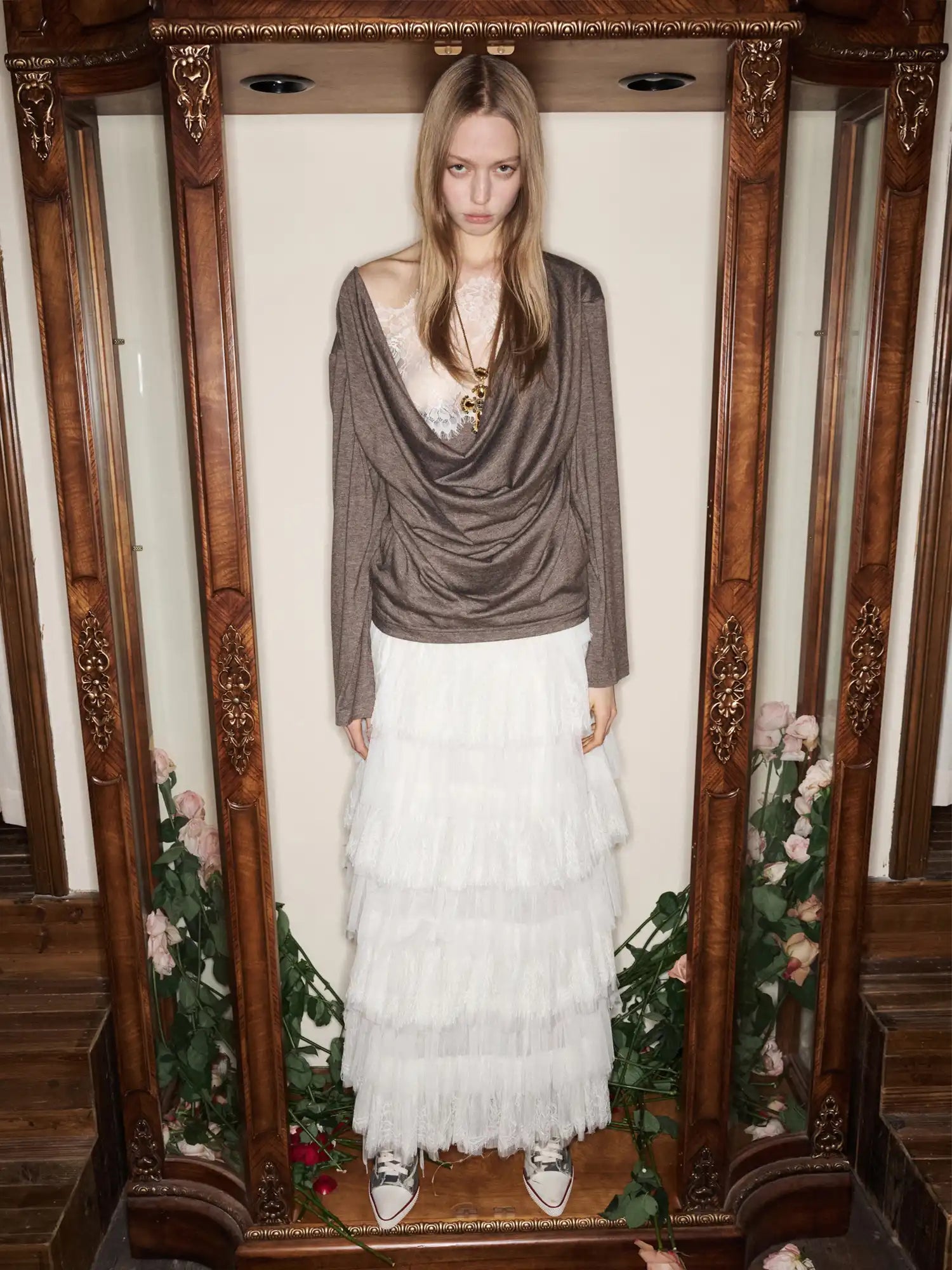 1Jinn Studio Coquette Y2K Sheer Lace Cowl Back Long Sleeve Top | Canton Collective