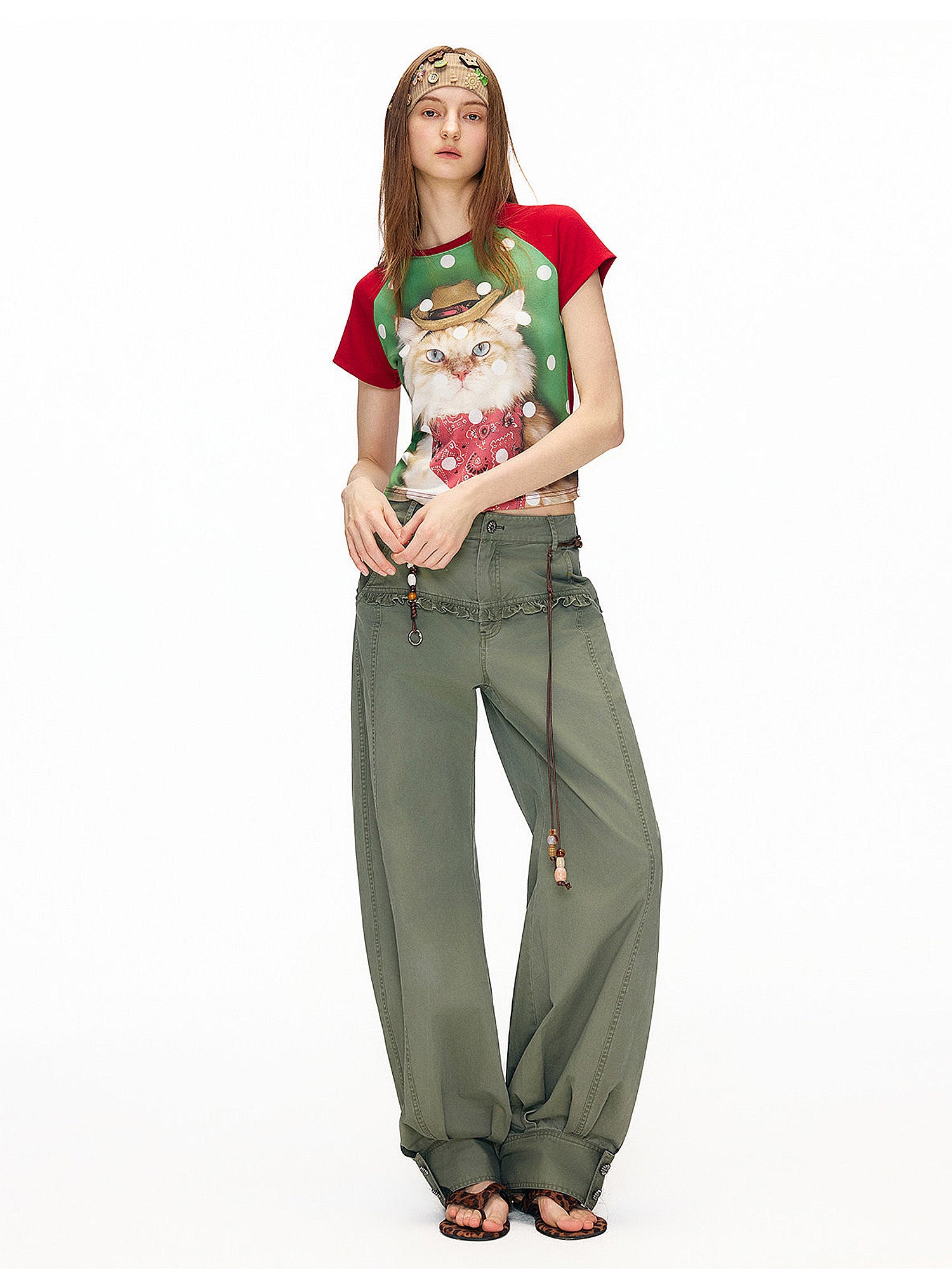 Outtheblue Cowboy Cat Polka Dots Cropped Raglan Tee | Canton Collective