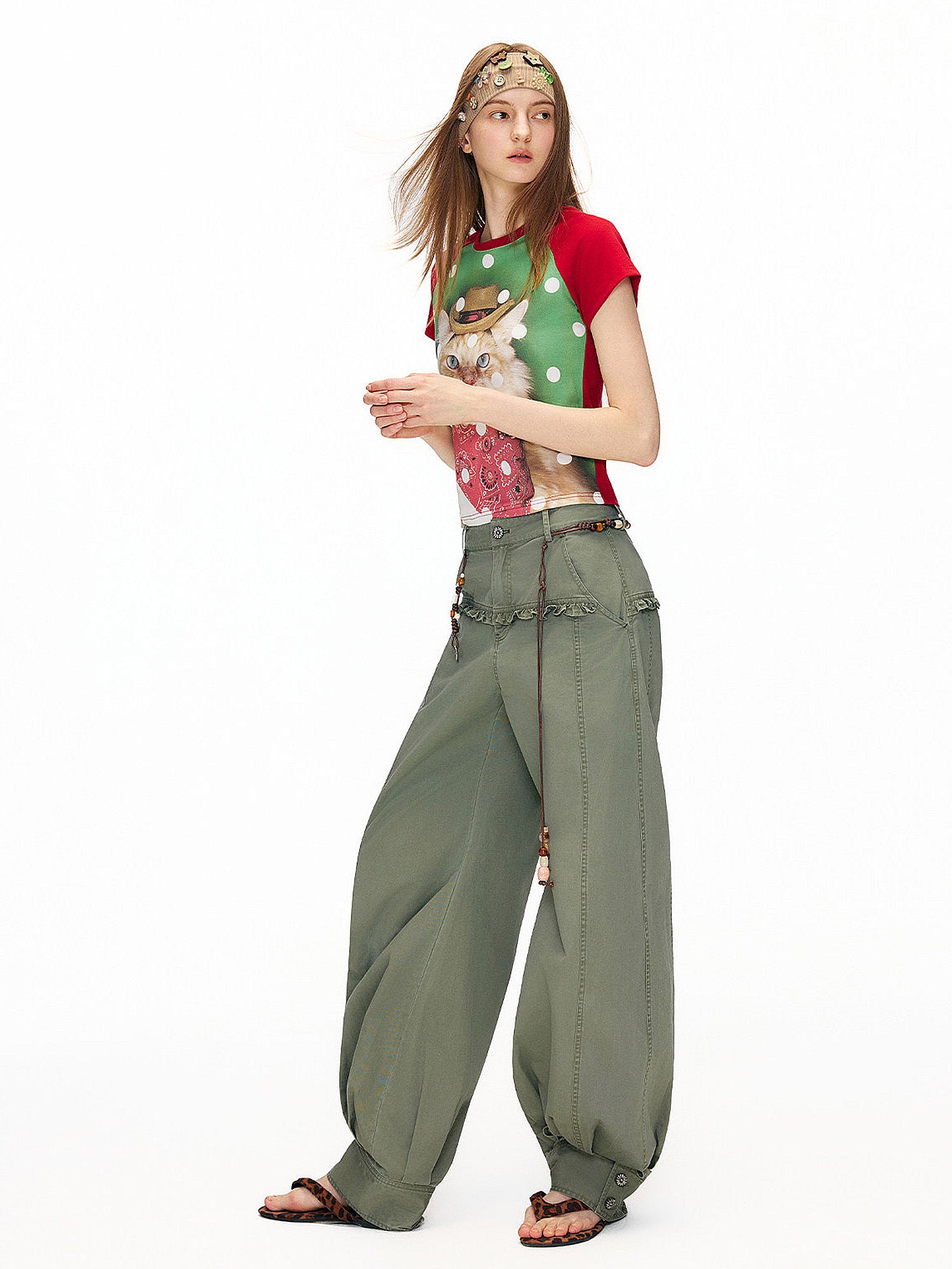Outtheblue Cowboy Cat Polka Dots Cropped Raglan Tee | Canton Collective