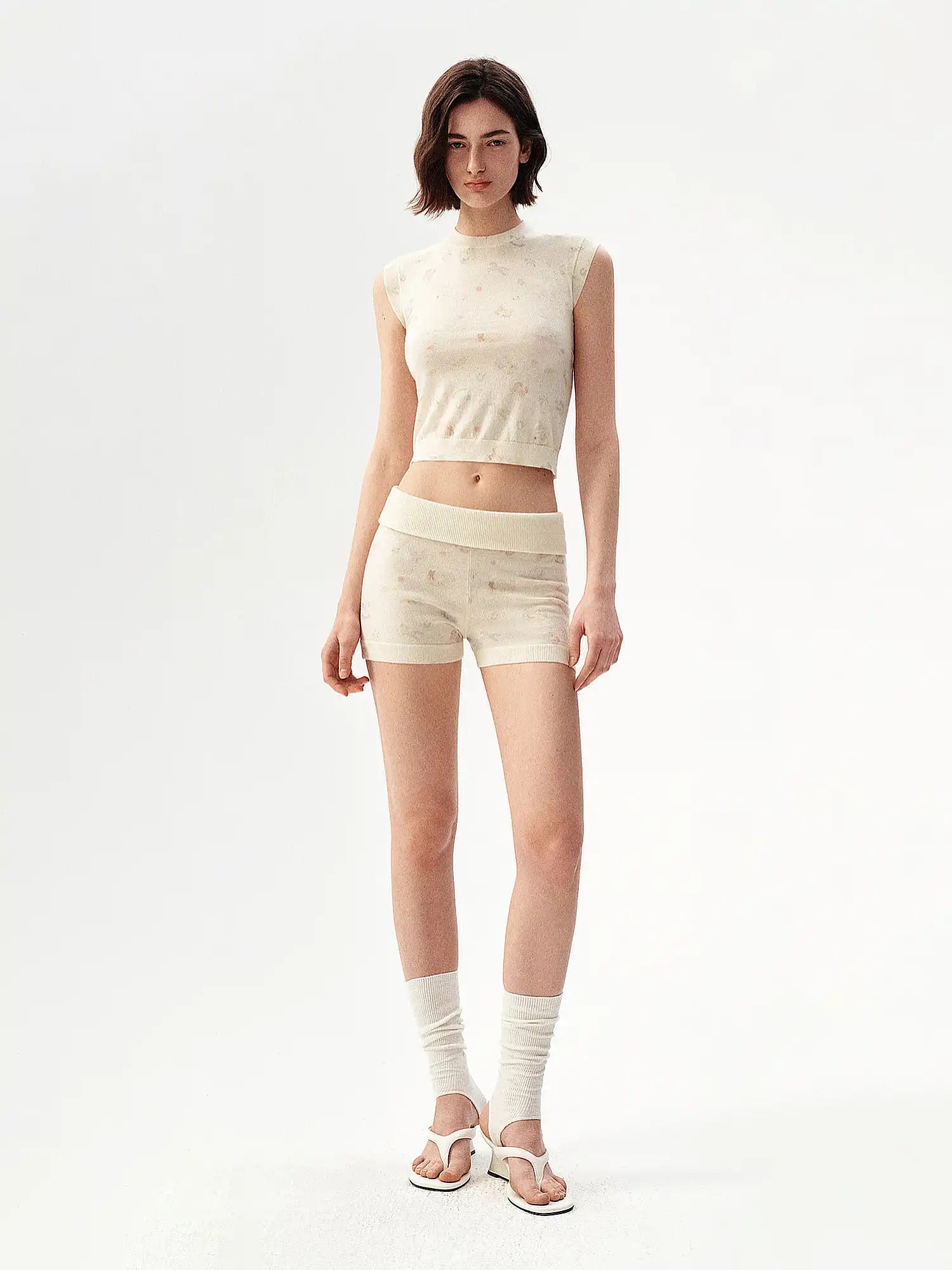 Ayo Cream Fold Over Knit Lounge Shorts | Canton Collective