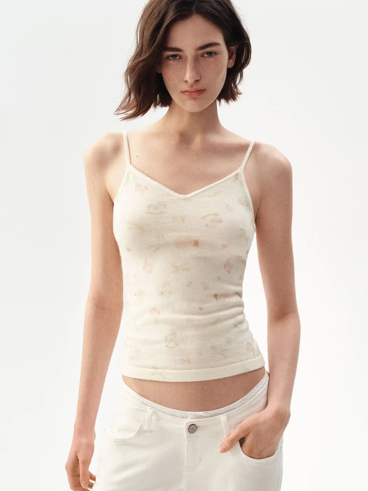 Ayo Cream Knit Spaghetti Strap Tank Top | Canton Collective