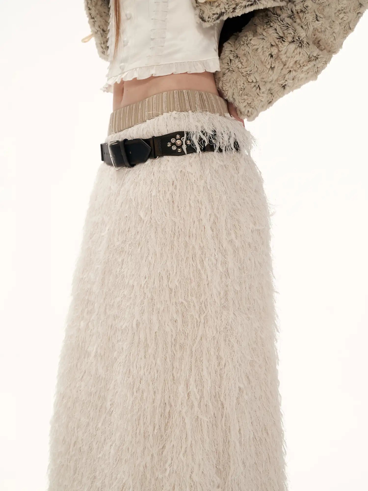 MAMC Creamy Feather Tassle Midi Skirt | Canton Collective