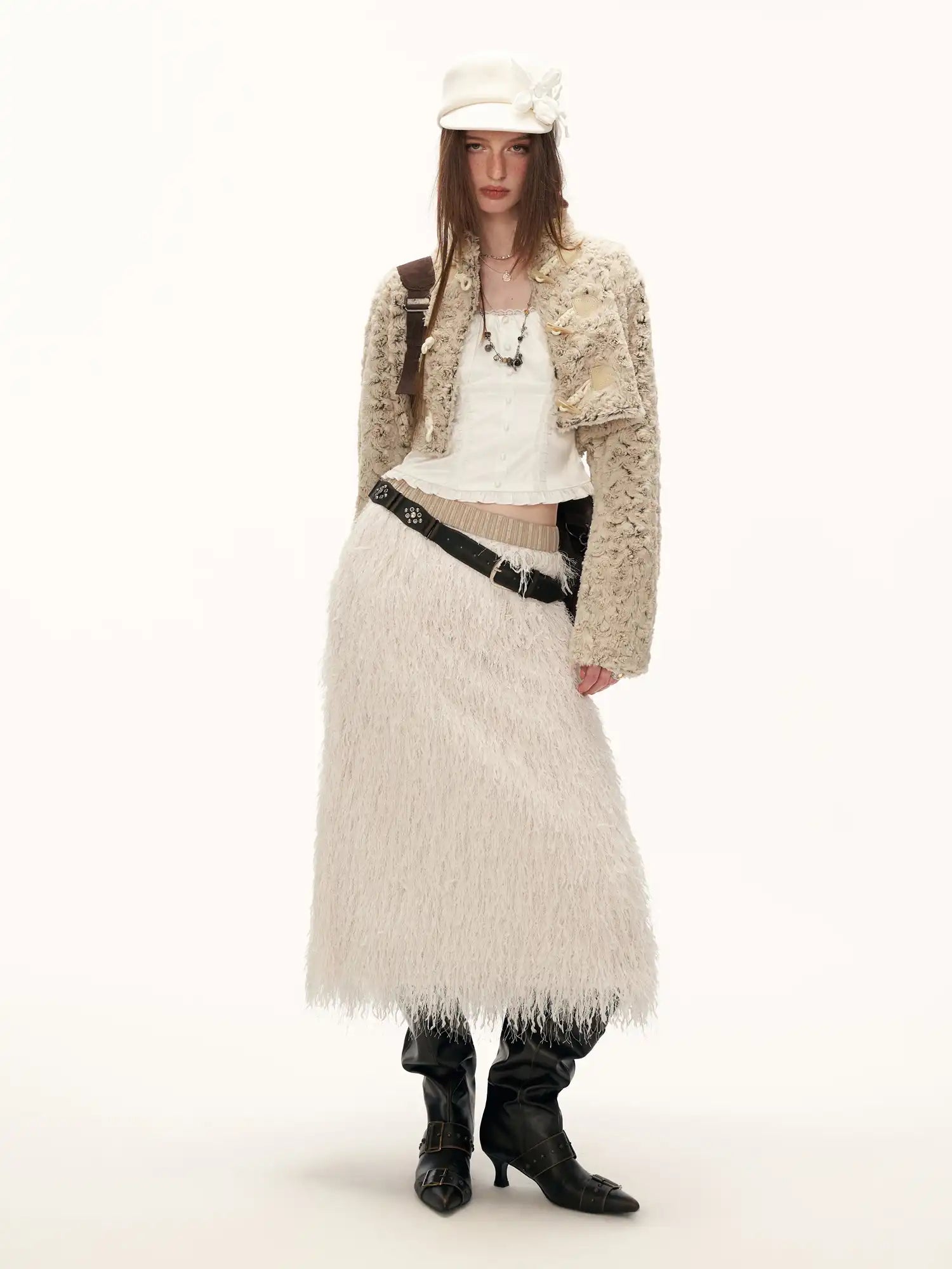 MAMC Creamy Feather Tassle Midi Skirt | Canton Collective