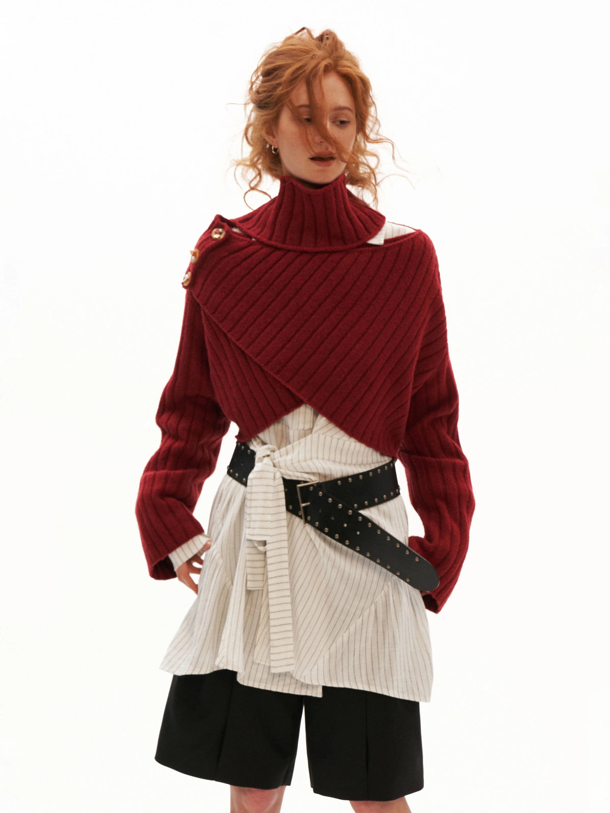 MAMC Cropped Cable Knit Crossover Sweater | Canton Collective