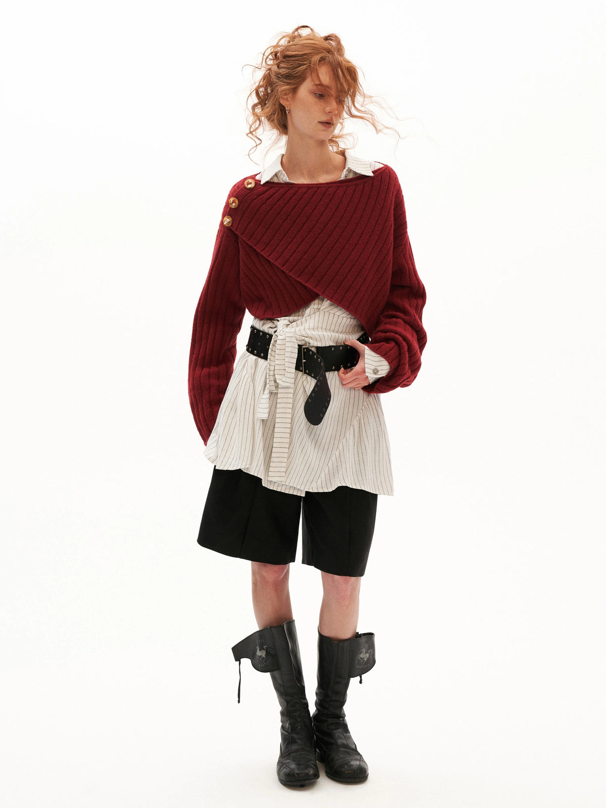 MAMC Cropped Cable Knit Crossover Sweater | Canton Collective