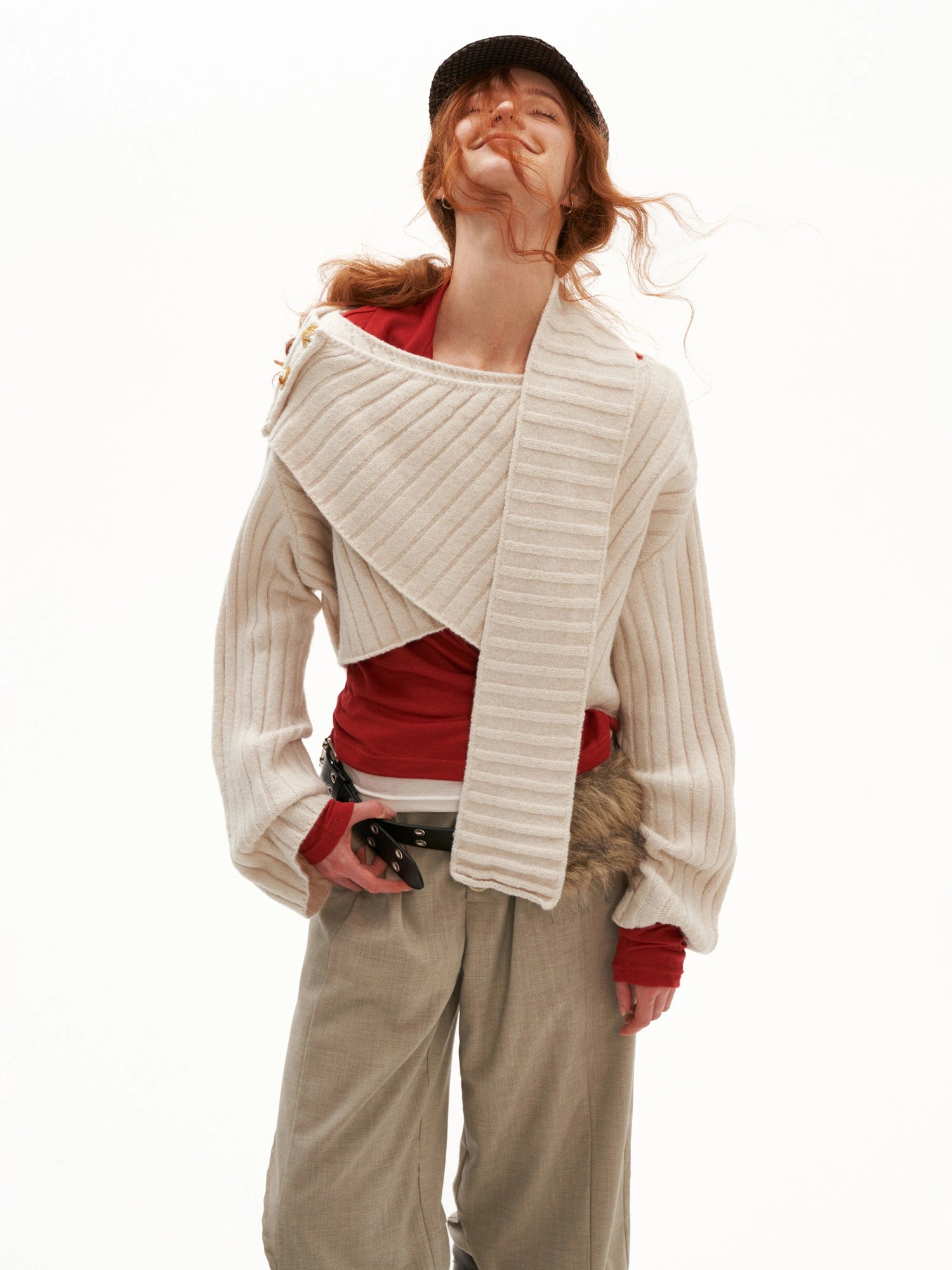 MAMC Cropped Cable Knit Crossover Sweater | Canton Collective