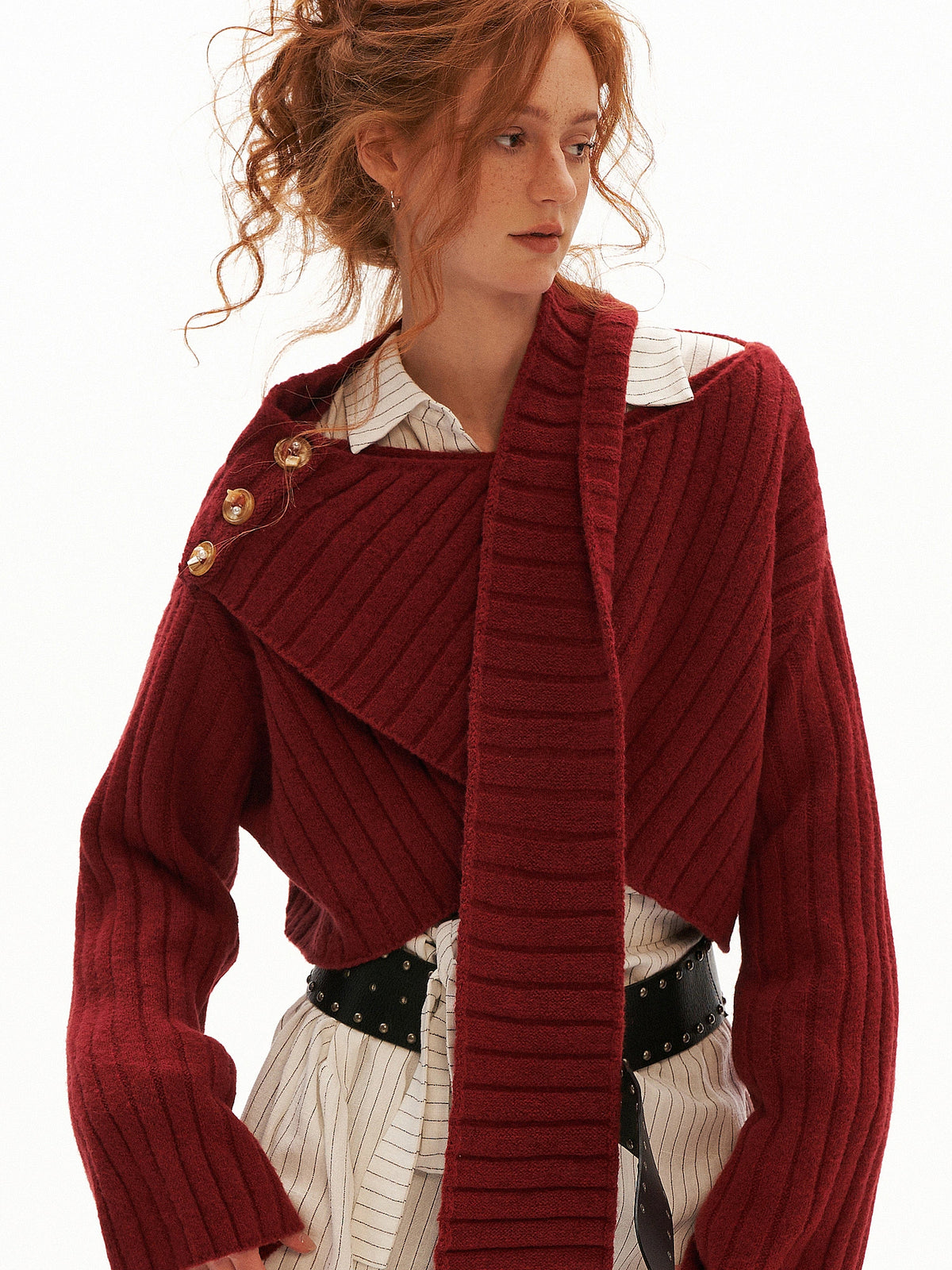 MAMC Cropped Cable Knit Crossover Sweater | Canton Collective
