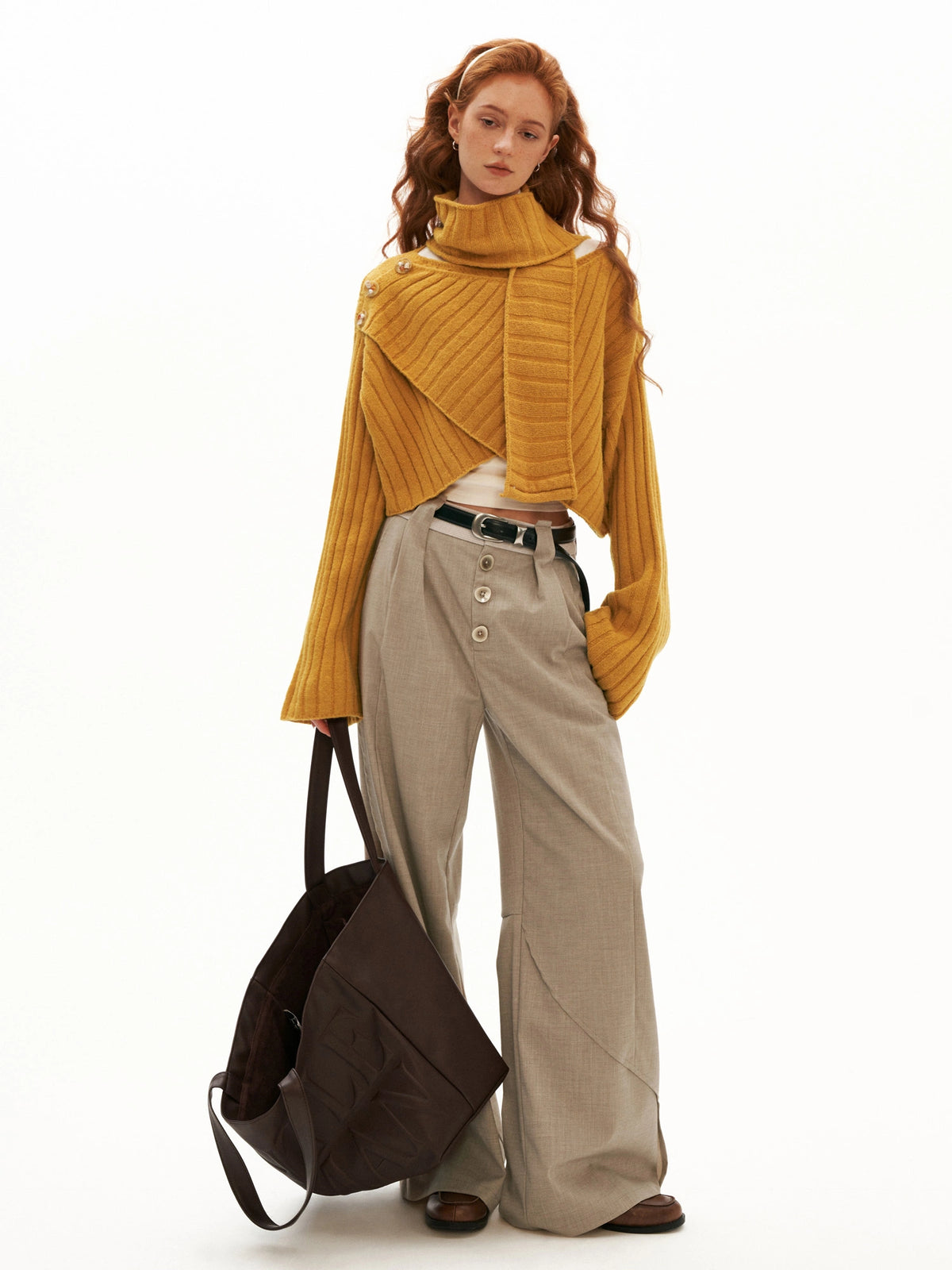 MAMC Cropped Cable Knit Crossover Sweater | Canton Collective