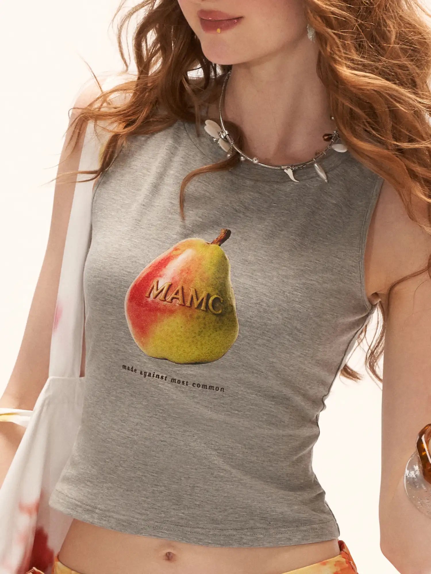 MAMC Cropped Jersey Tank Top with Pear Graphic | Canton Collective