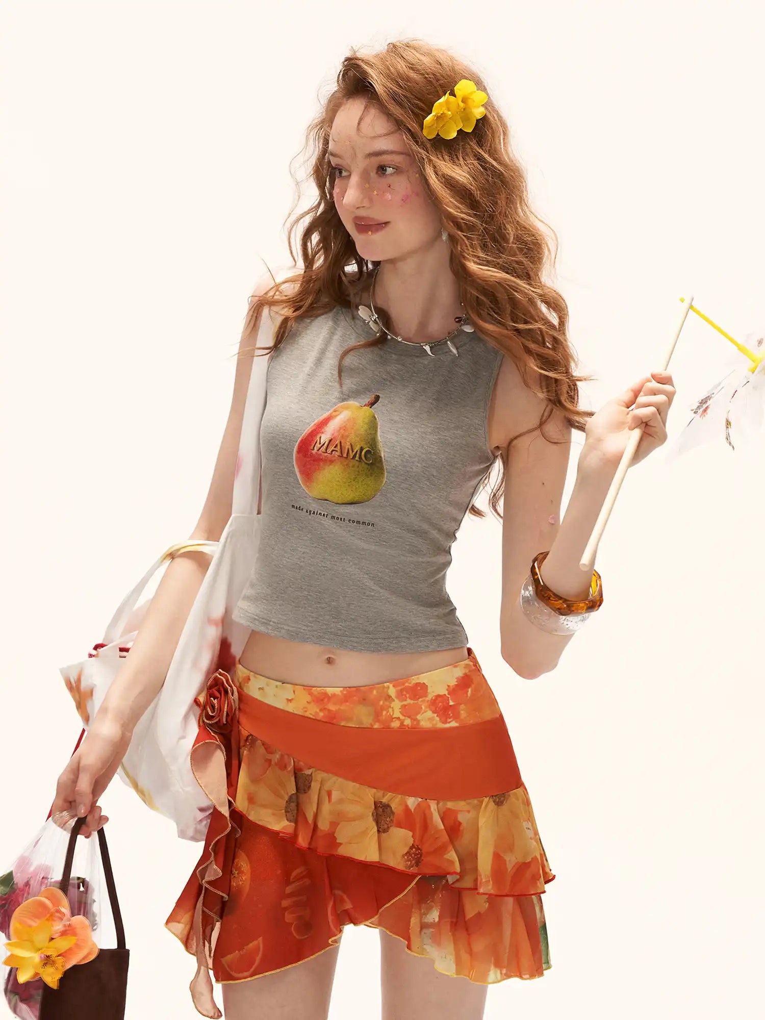 MAMC Cropped Jersey Vest Top with Pear Graphic | Canton Collective