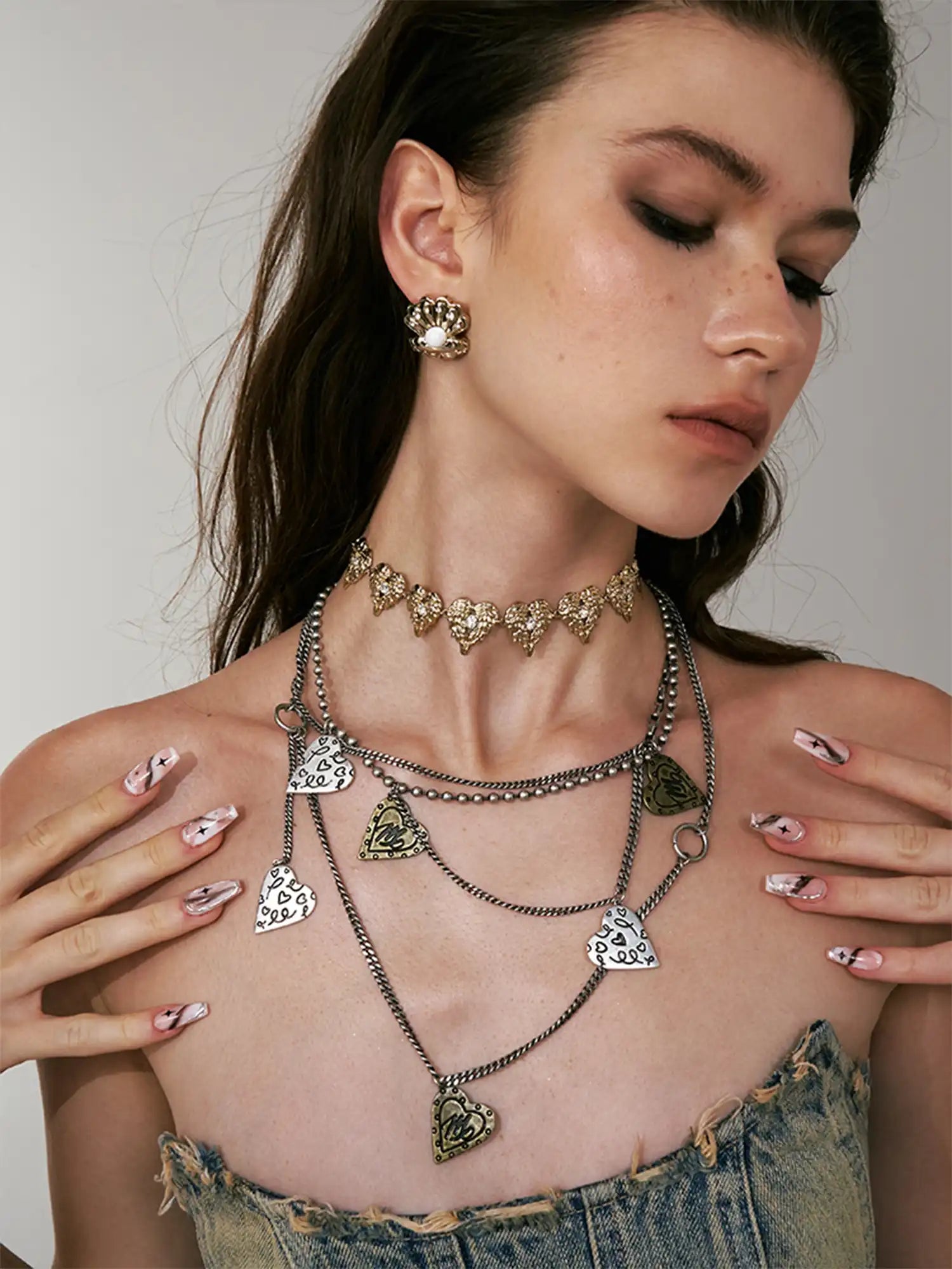 1Jinn M2M Crystal Heart Choker in Burnished Gold | Canton Collective