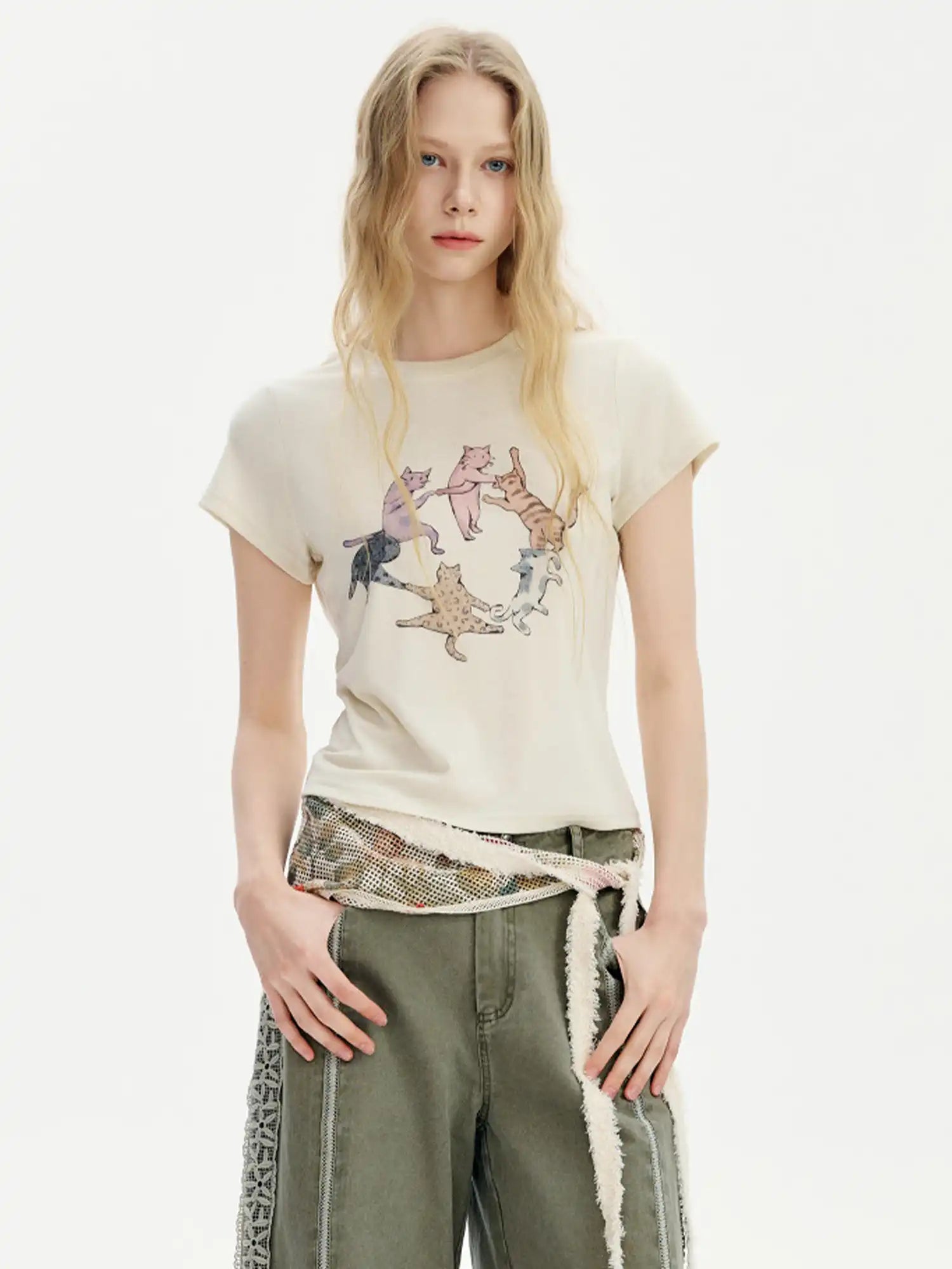 Outtheblue Dancing Cat Cotton Jersey Short Sleeves Crop Top | Canton Collective