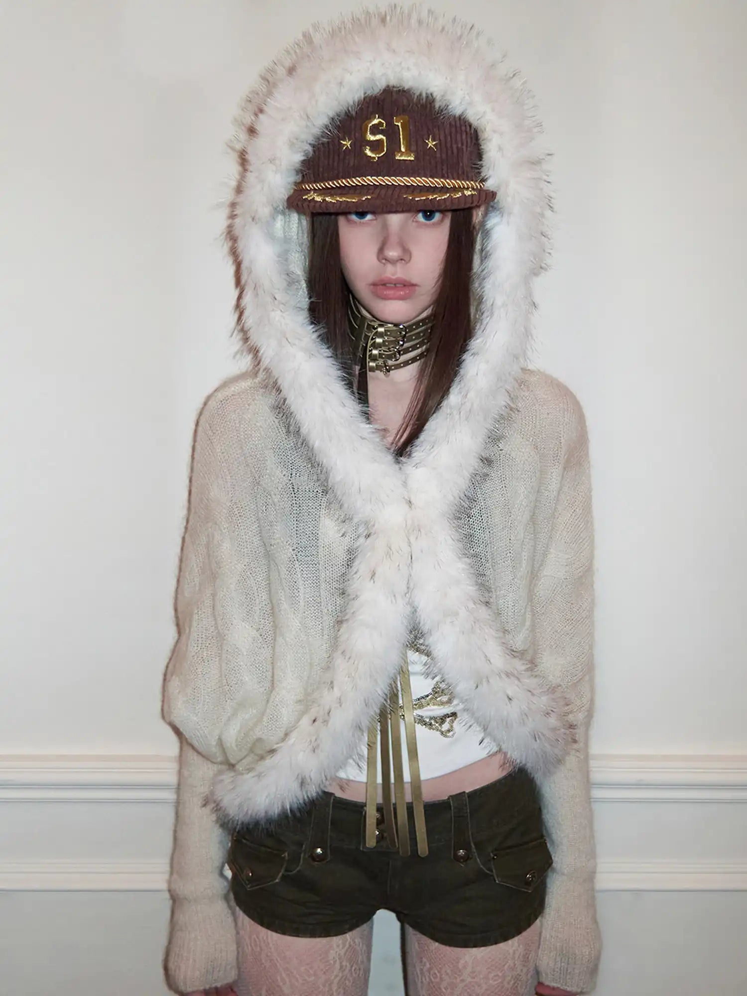 1Jinn Studio Dark Aristocrat Y2K Fur Hood Cardigan | Canton Collective