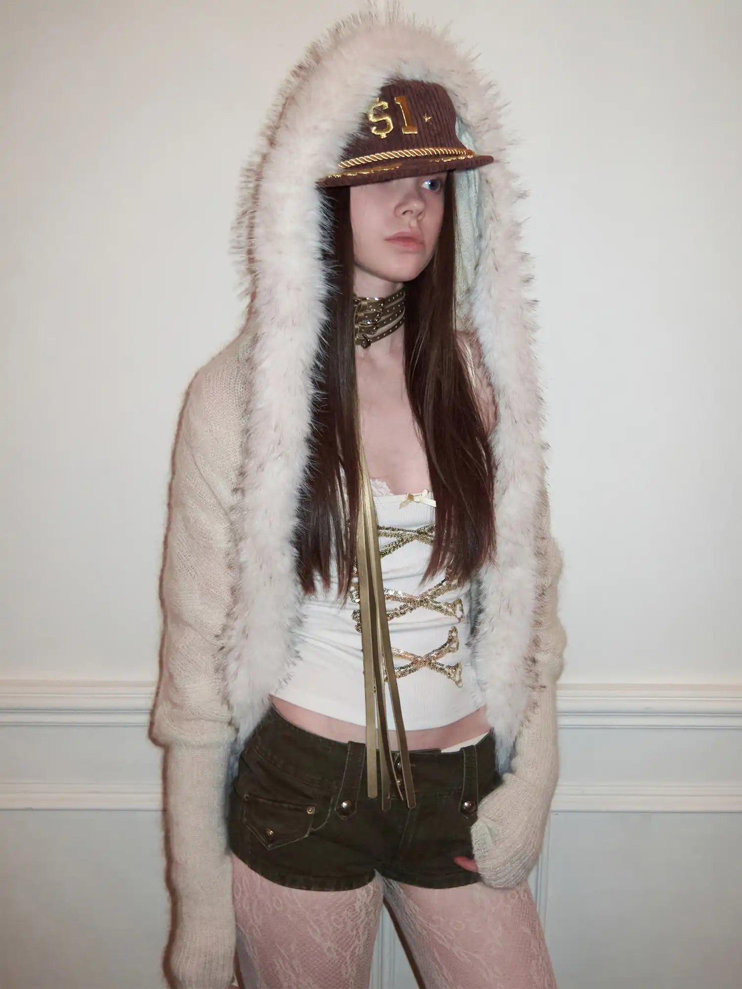 1Jinn Studio Dark Aristocrat Y2K Fur Hood Cardigan | Canton Collective