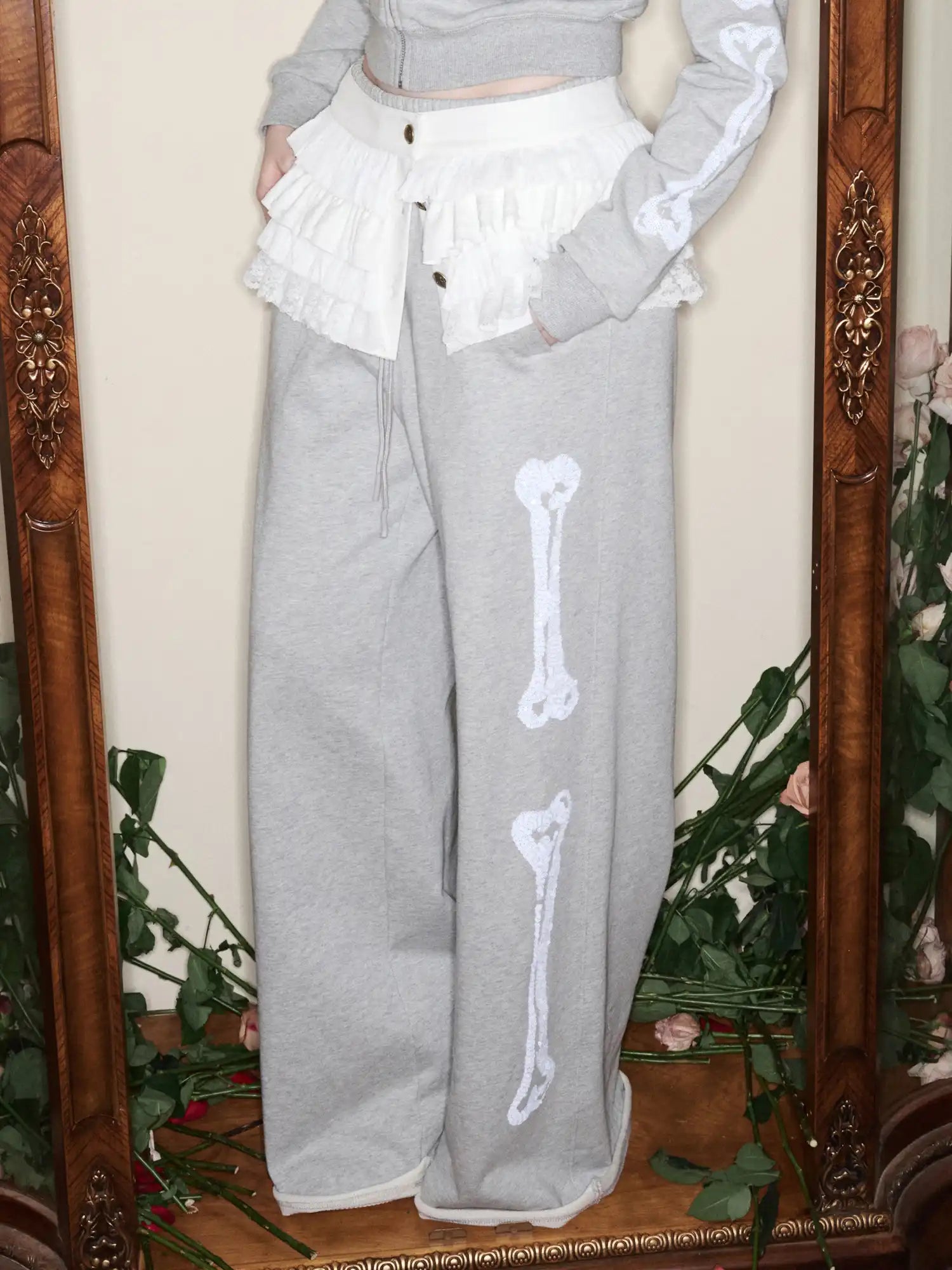 1Jinn Studio Dark Court Fashion Y2K Bone Sequin Sweatpants | Canton Collective