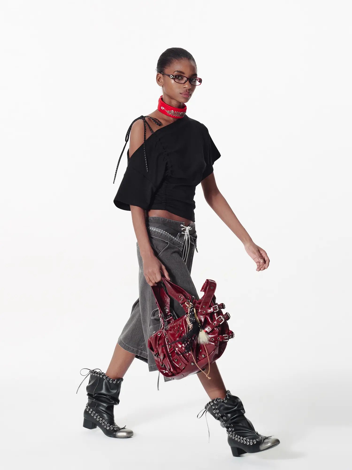 2th Desire Deconstructed Spliced Polka Dot Off-Shoulder Top | Canton Collective