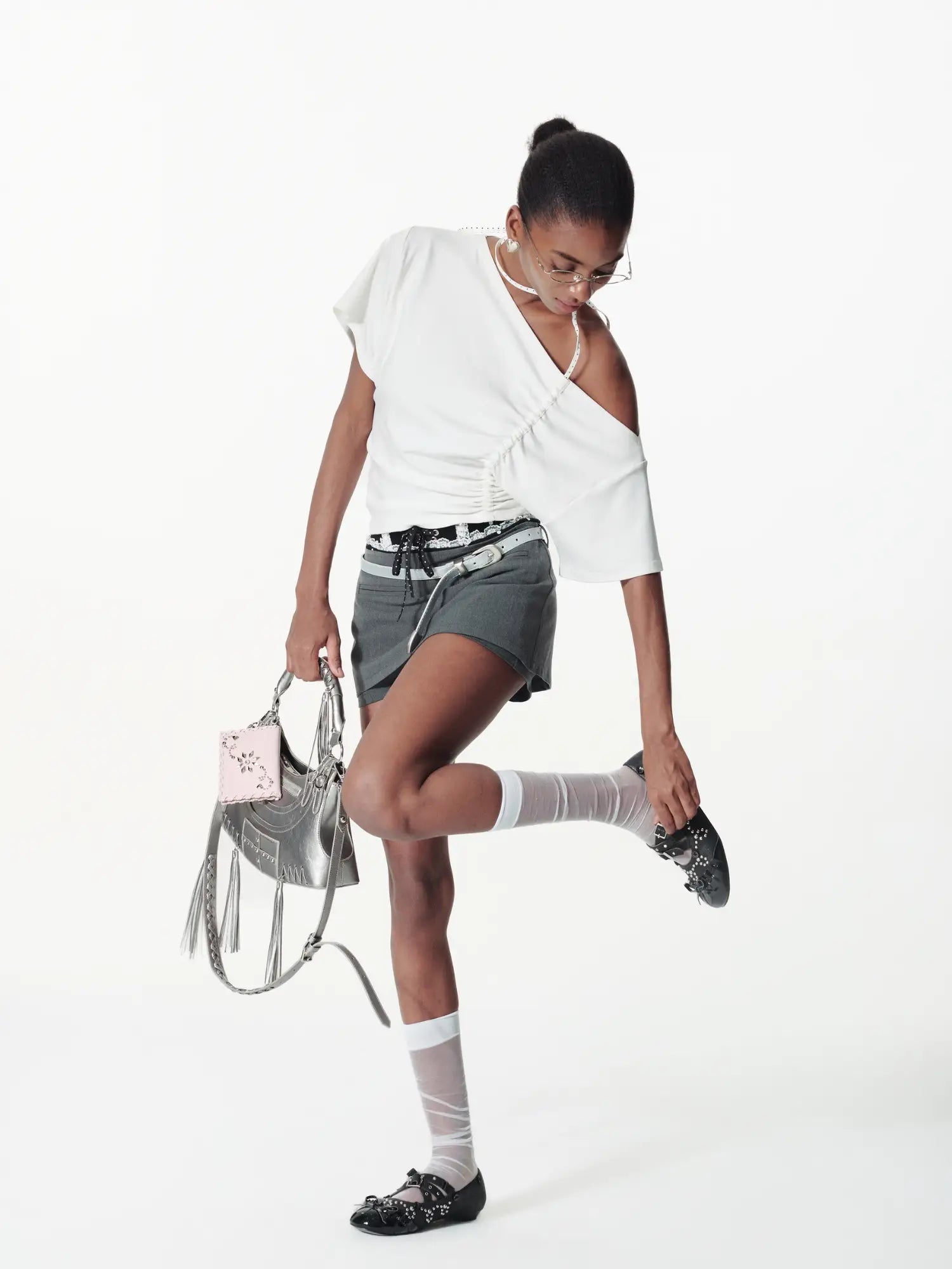 2th Desire Deconstructed Spliced Polka Dot Off-Shoulder Top | Canton Collective
