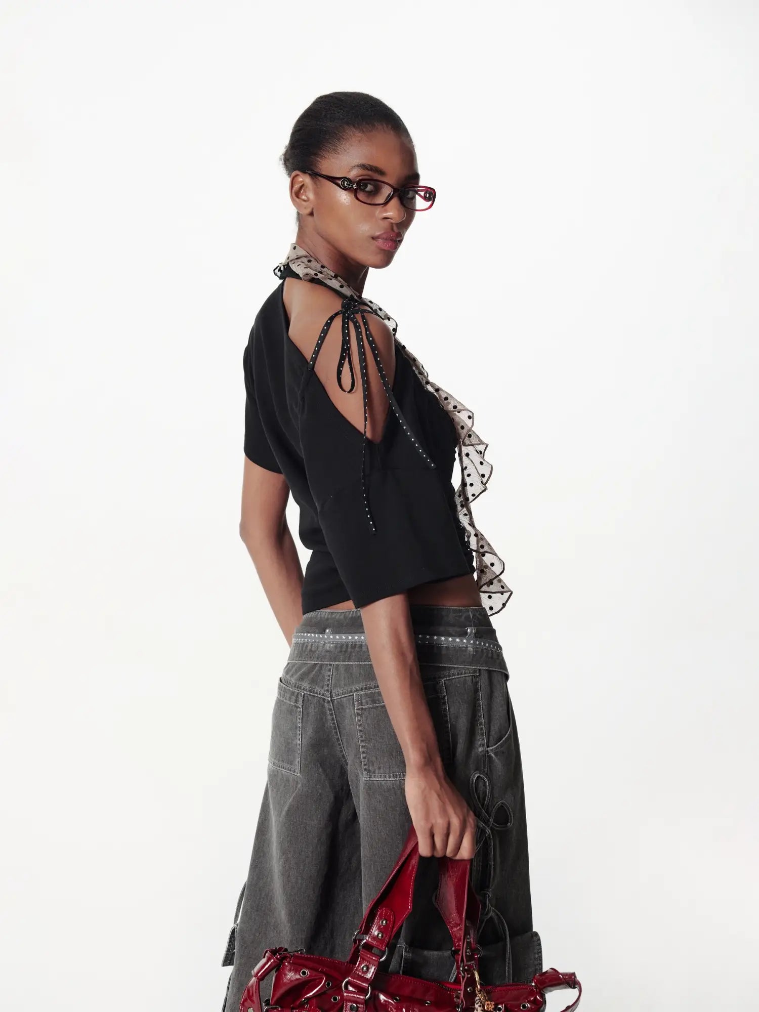 2th Desire Deconstructed Spliced Polka Dot Off-Shoulder Top | Canton Collective