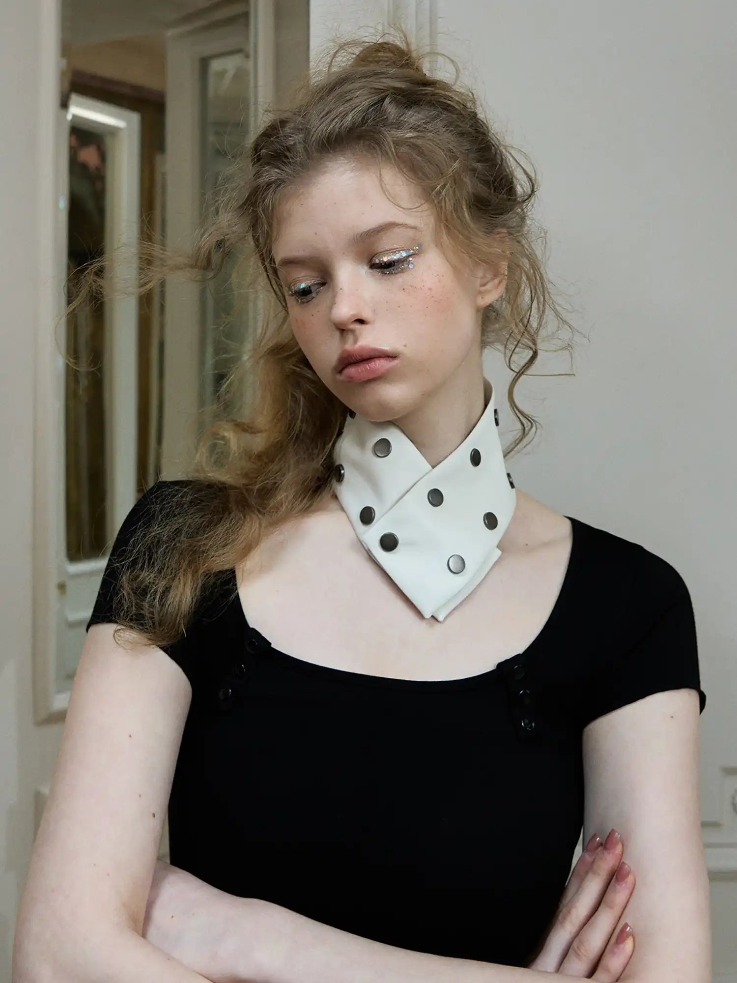 Deleteex Deconstructed Vegan Leather Shirt Collar Choker With Silver Rivets | Canton Collective