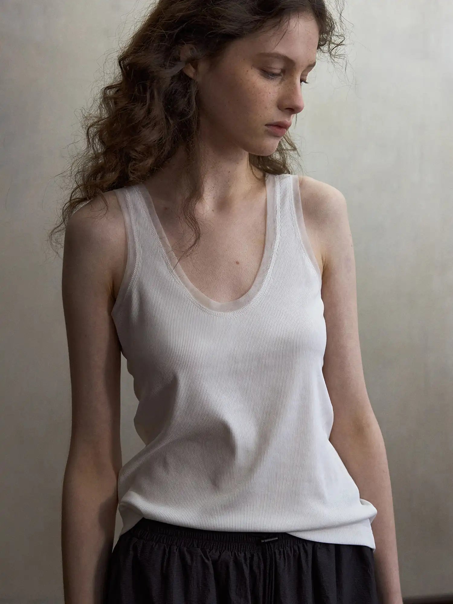 CantonCollective Design Deep Scoop Mesh Trim Cotton Tank Top | Canton Collective