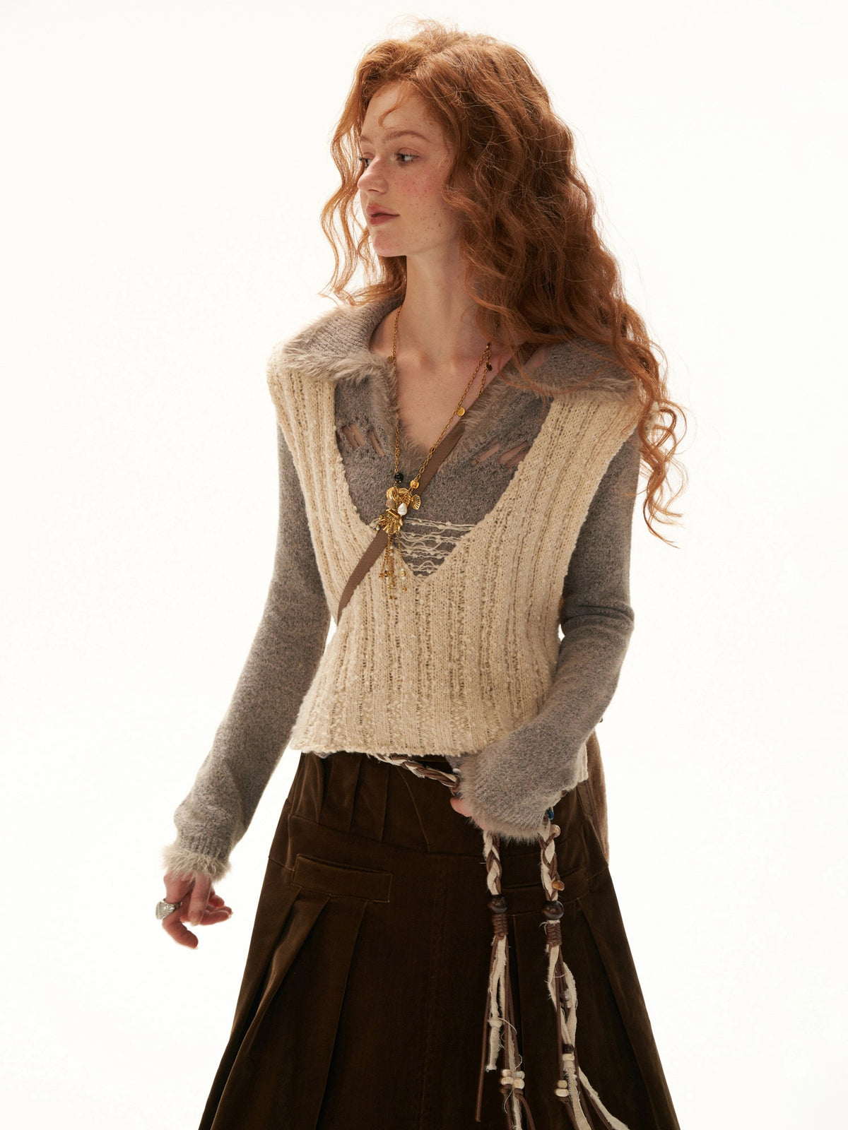 MAMC Deep V Cropped Boucle Sweater Vest | Canton Collective