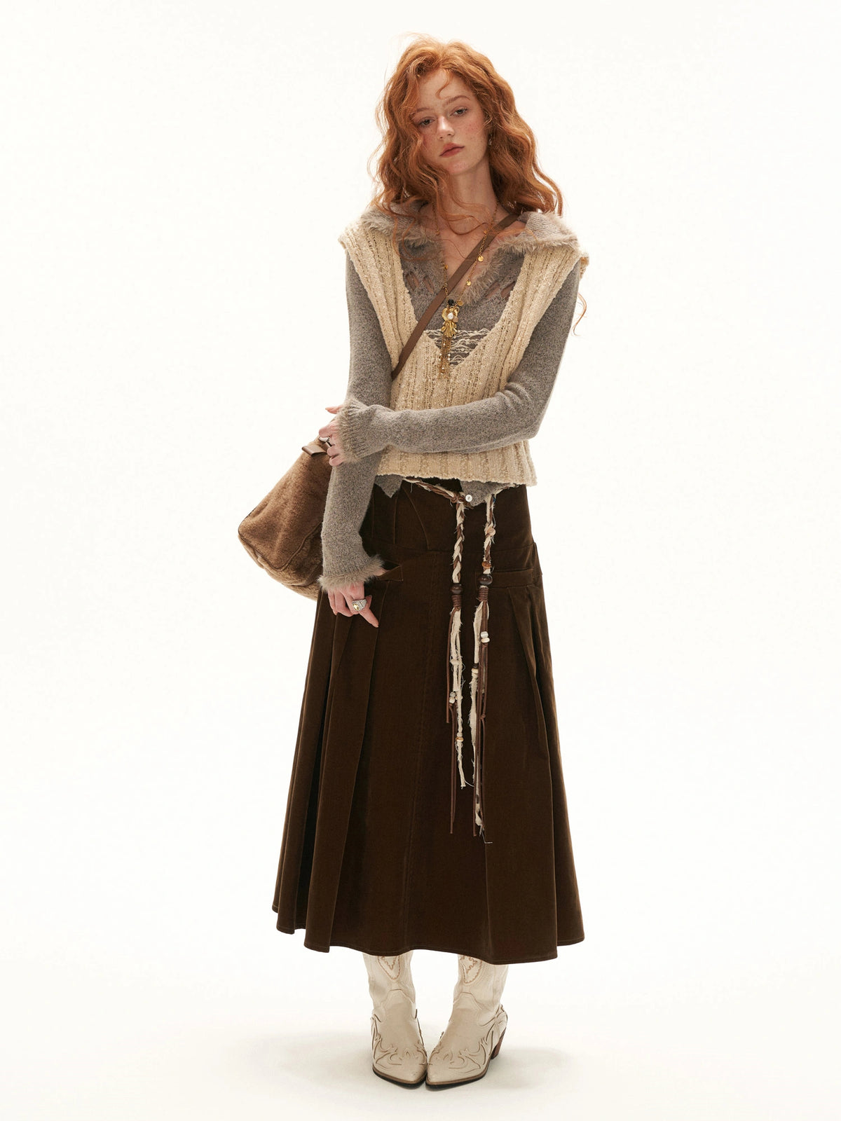MAMC Deep V Cropped Boucle Sweater Vest | Canton Collective