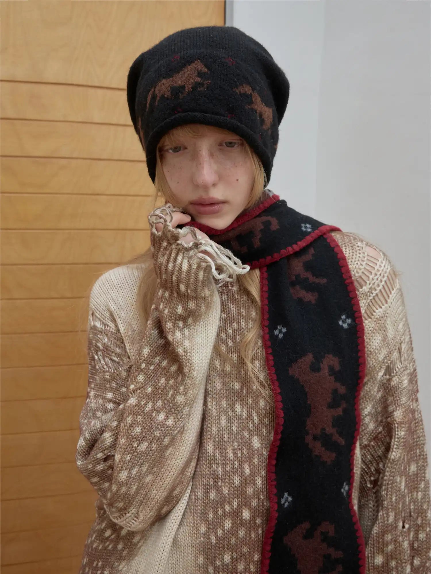 1Jinn Studio Deer Print Distressed Sweater | Canton Collective