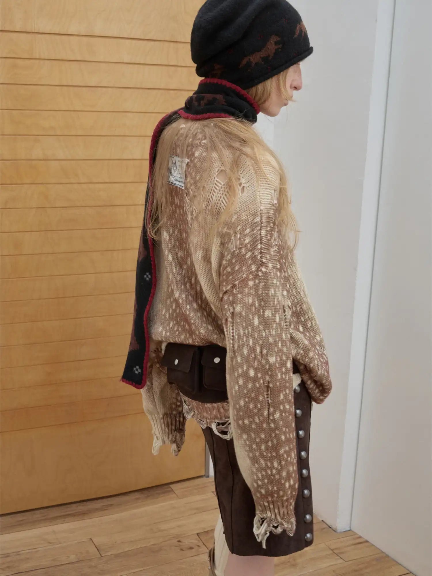 1Jinn Studio Deer Print Distressed Sweater | Canton Collective