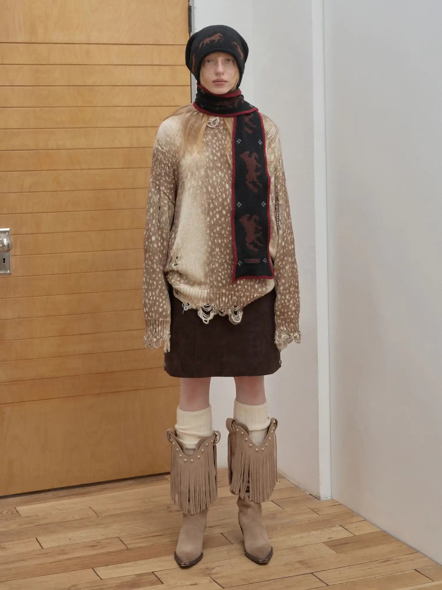 1Jinn Studio Deer Print Distressed Sweater | Canton Collective