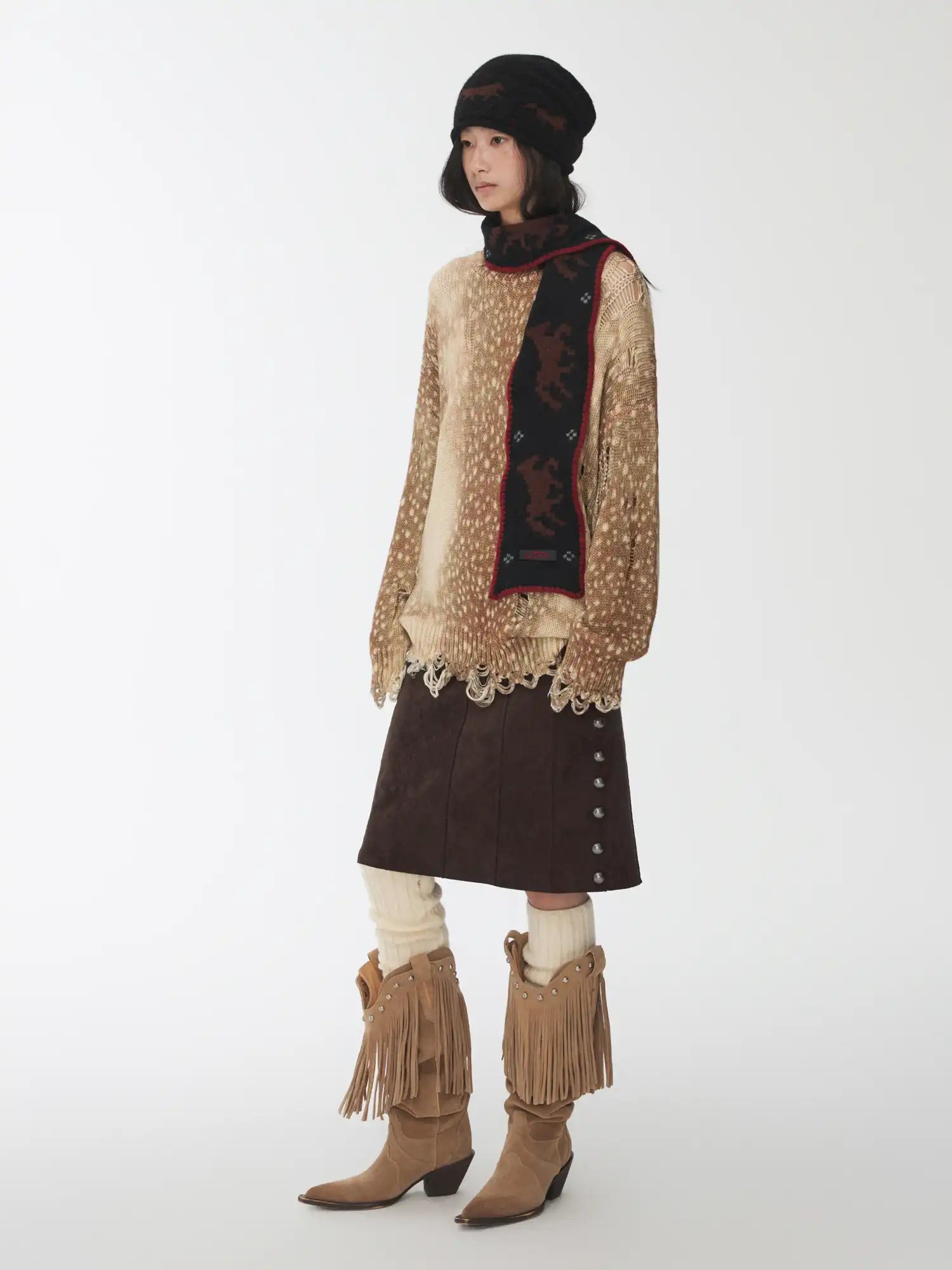 1Jinn Studio Deer Print Distressed Sweater | Canton Collective