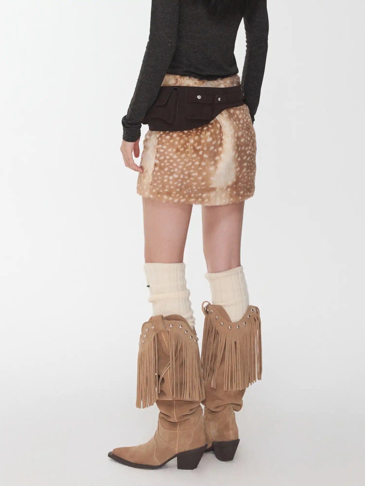 1Jinn Studio Deer Print Faux Fur Skirt | Canton Collective
