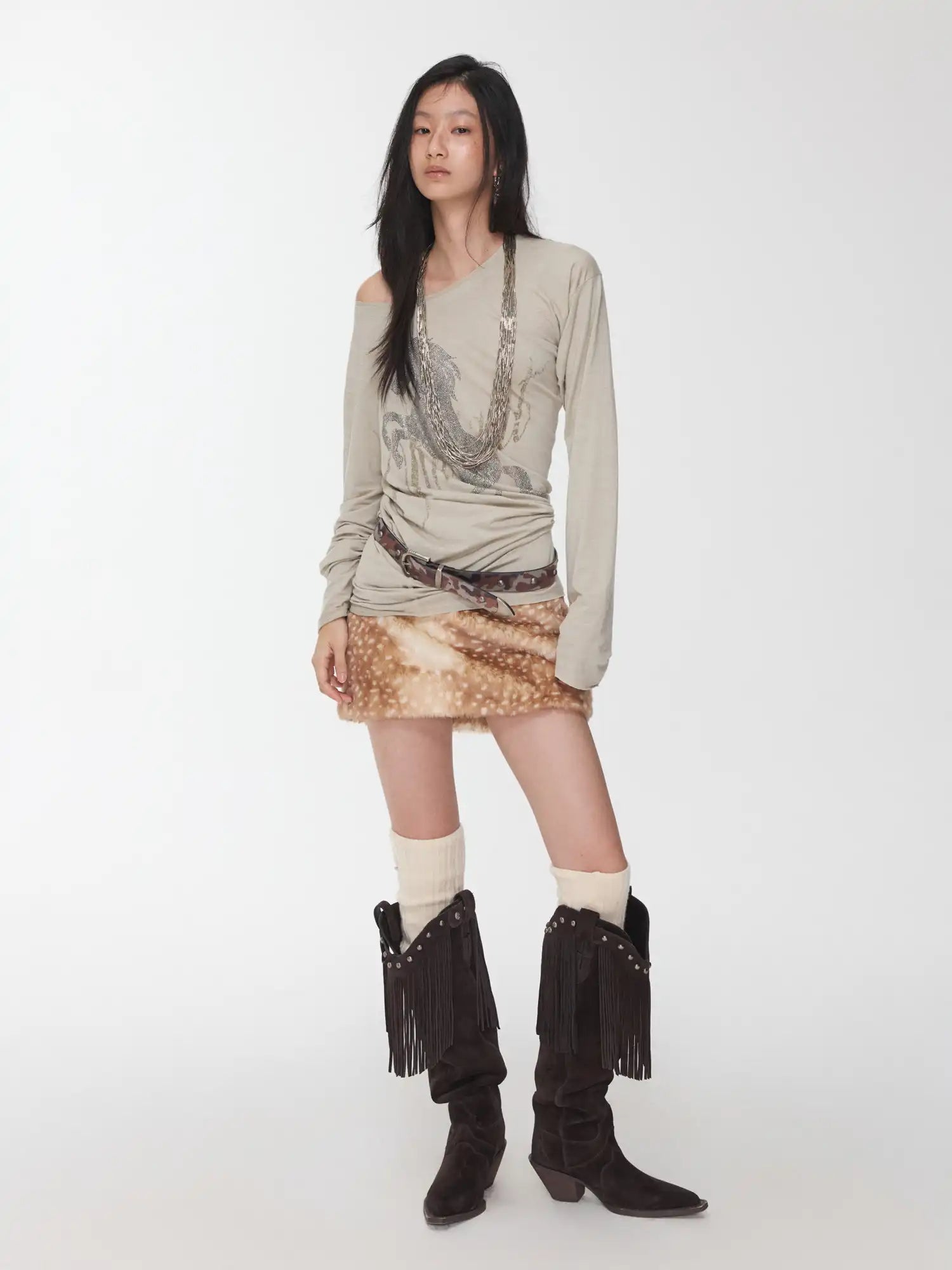 1Jinn Studio Deer Print Faux Fur Skirt | Canton Collective