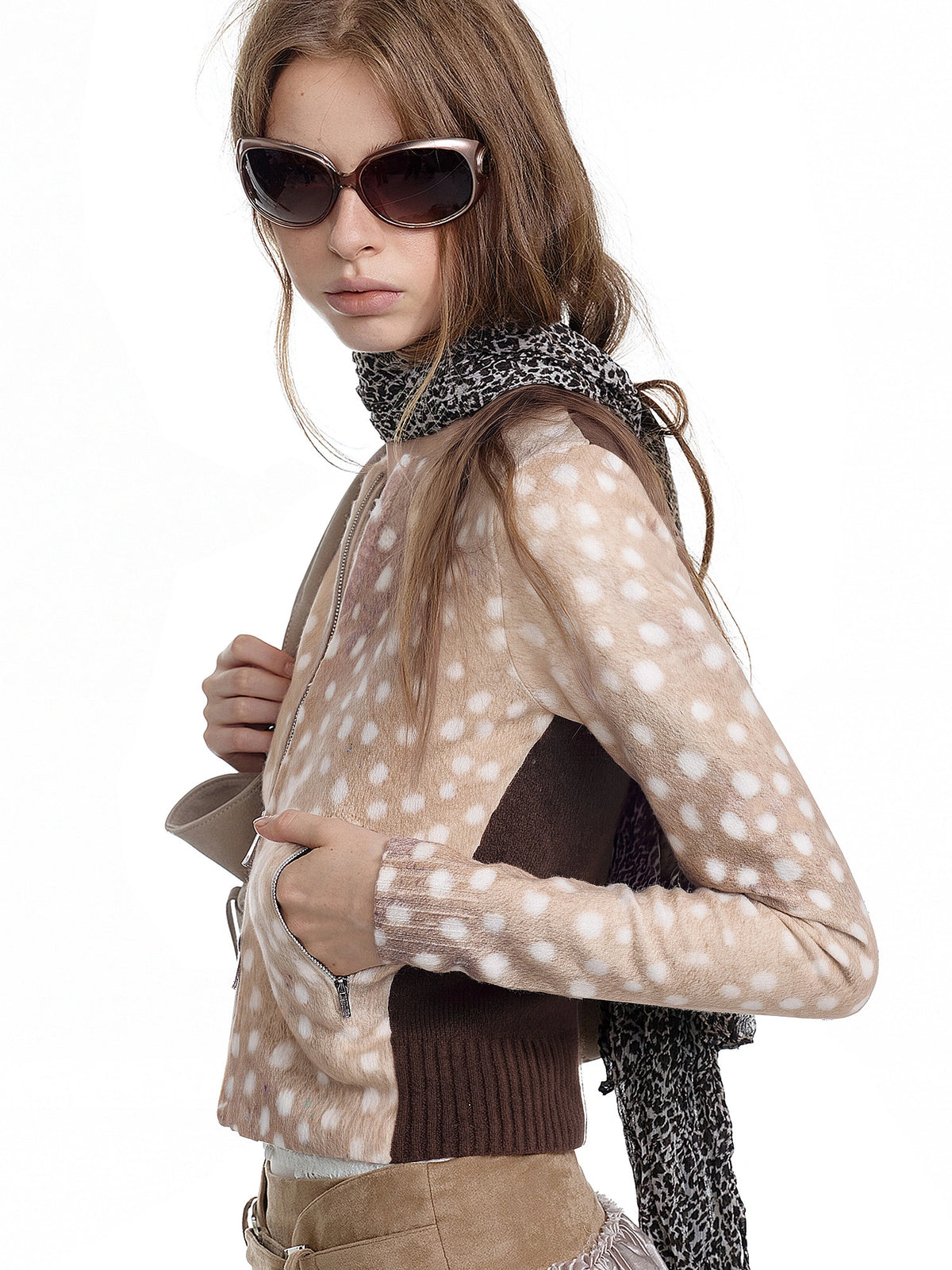 2HK TWO HOUR KEYYY Deer Print Zip Cropped Cardigan | Canton Collective