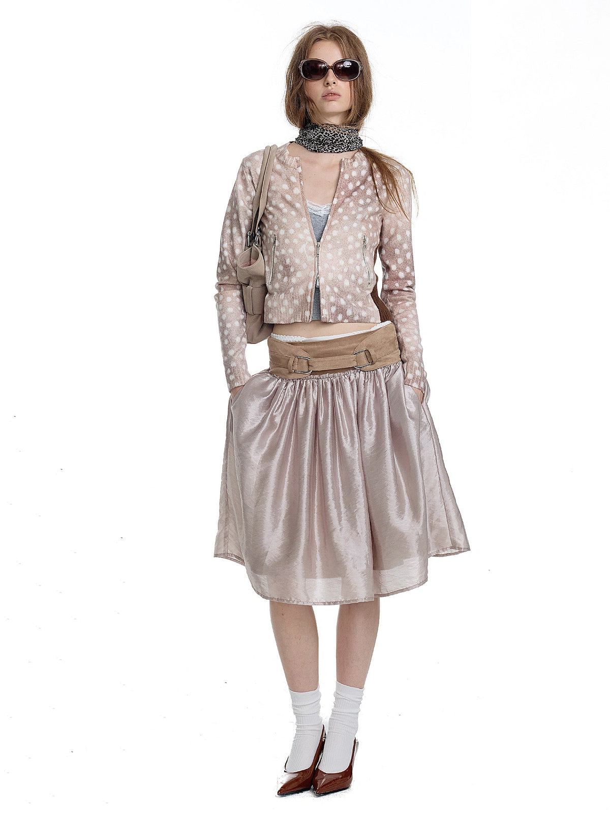 2HK TWO HOUR KEYYY Deer Print Zip Cropped Cardigan | Canton Collective