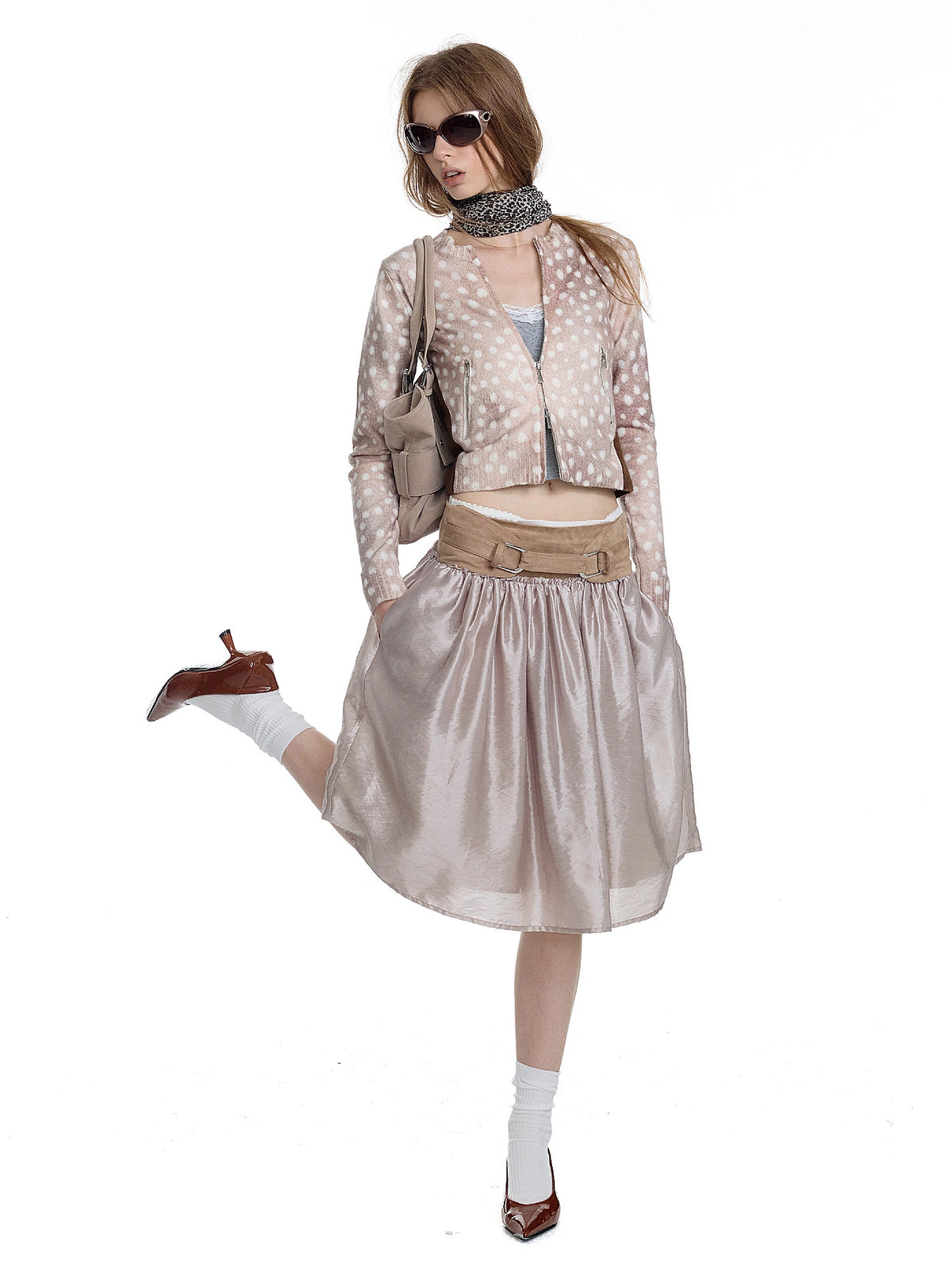 2HK TWO HOUR KEYYY Deer Print Zip Cropped Cardigan | Canton Collective
