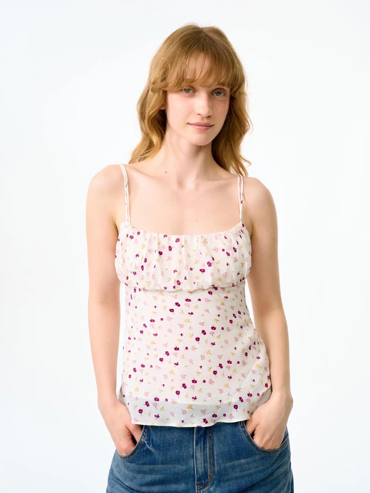 FIRST FLOOR Delicate Double Straps Floral Babydoll Cami Top | Canton Collective